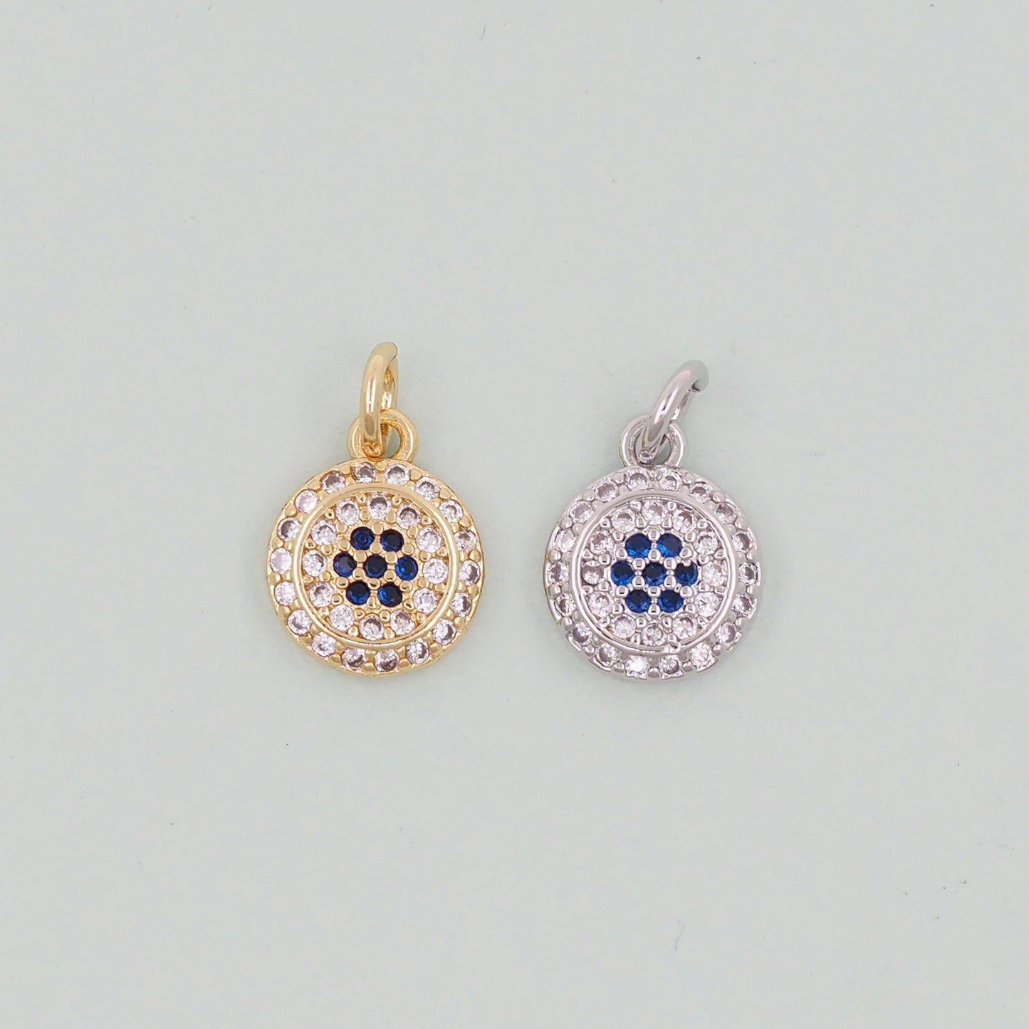 Gold Round Charms,18K Gold Filled Round Pendant,Silver Evil Eye Charm Bracelet Necklace for DIY Jewelry Making Supply