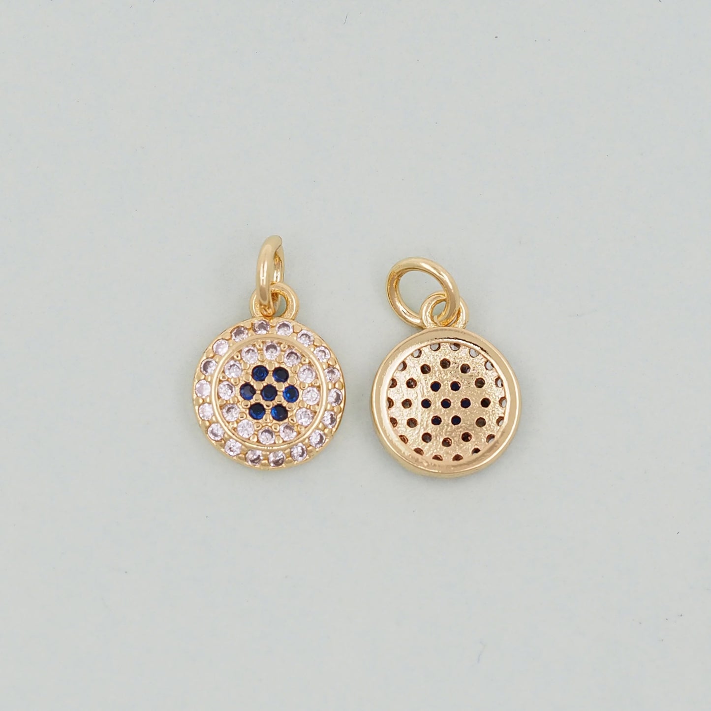 Gold Round Charms,18K Gold Filled Round Pendant,Silver Evil Eye Charm Bracelet Necklace for DIY Jewelry Making Supply