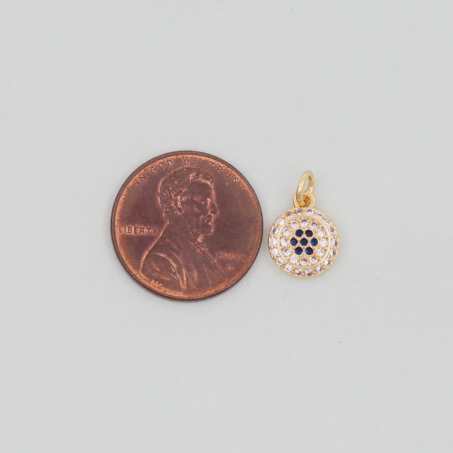 Gold Round Charms,18K Gold Filled Round Pendant,Silver Evil Eye Charm Bracelet Necklace for DIY Jewelry Making Supply
