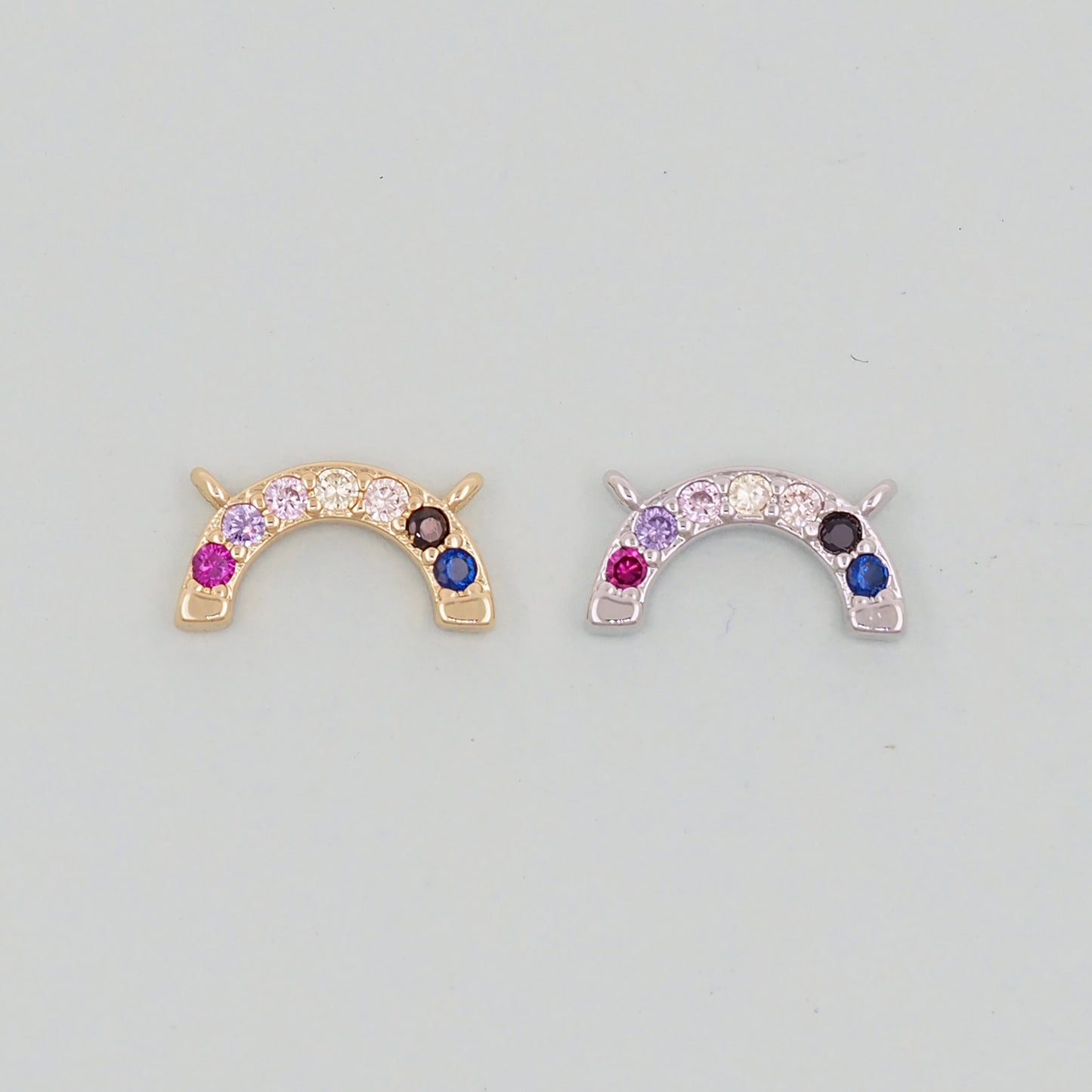 Gold Rainbow Charms,18K Gold Filled CZ rainbow Pendant,Silver rainbow Charm Bracelet Necklace for DIY Jewelry Making Supply