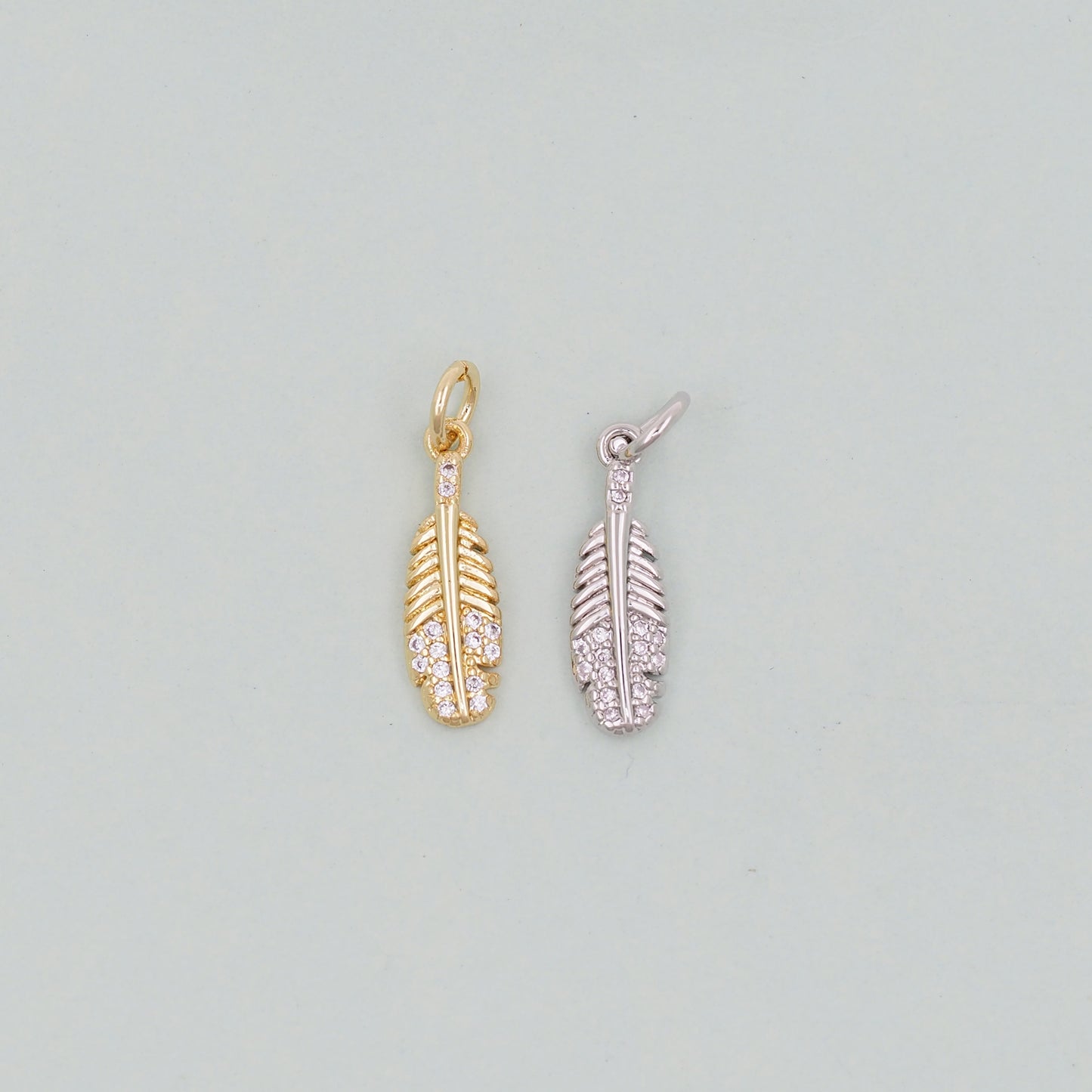 Gold feather Charms,18K Gold Filled feather Pendant,feather Charm Bracelet Necklace for DIY Jewelry Making Supply