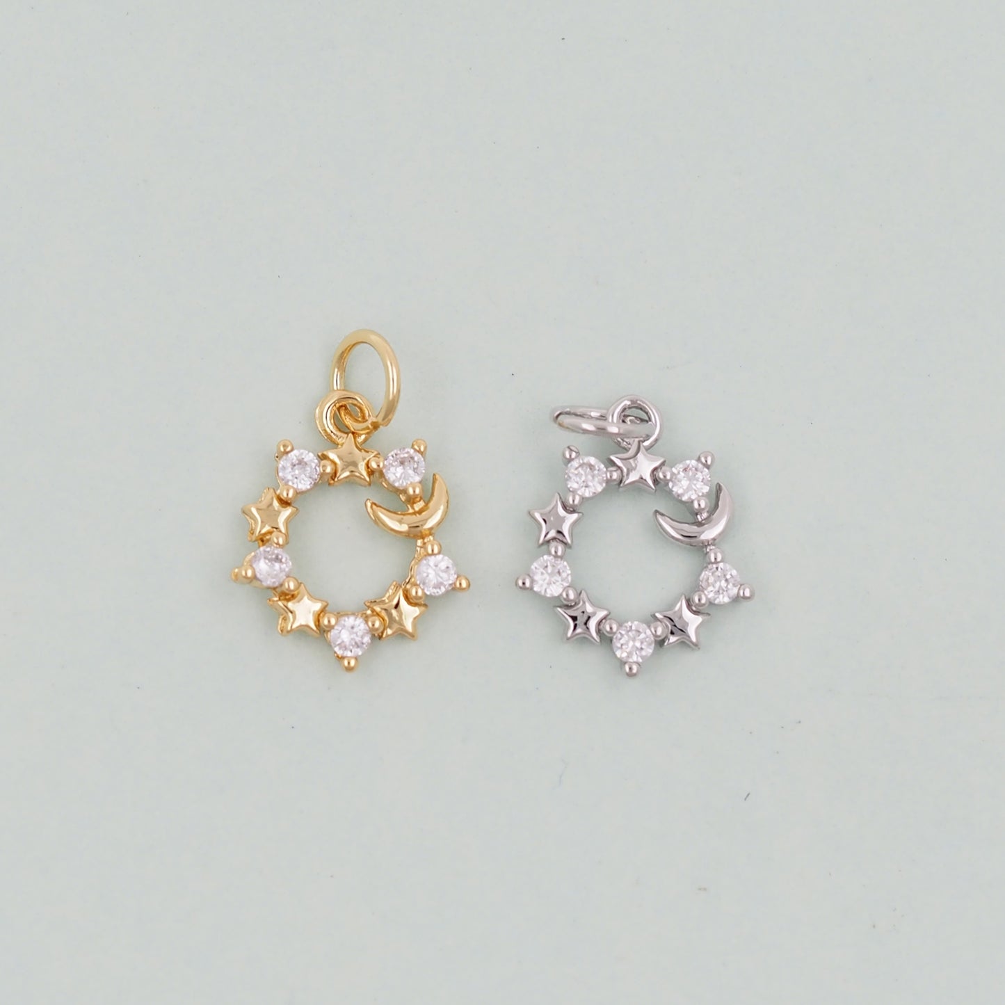 Gold Moon Star Charms,18K Gold Filled CZ Moon Pendant,Celestial Charm Bracelet Necklace for DIY Jewelry Making Supply