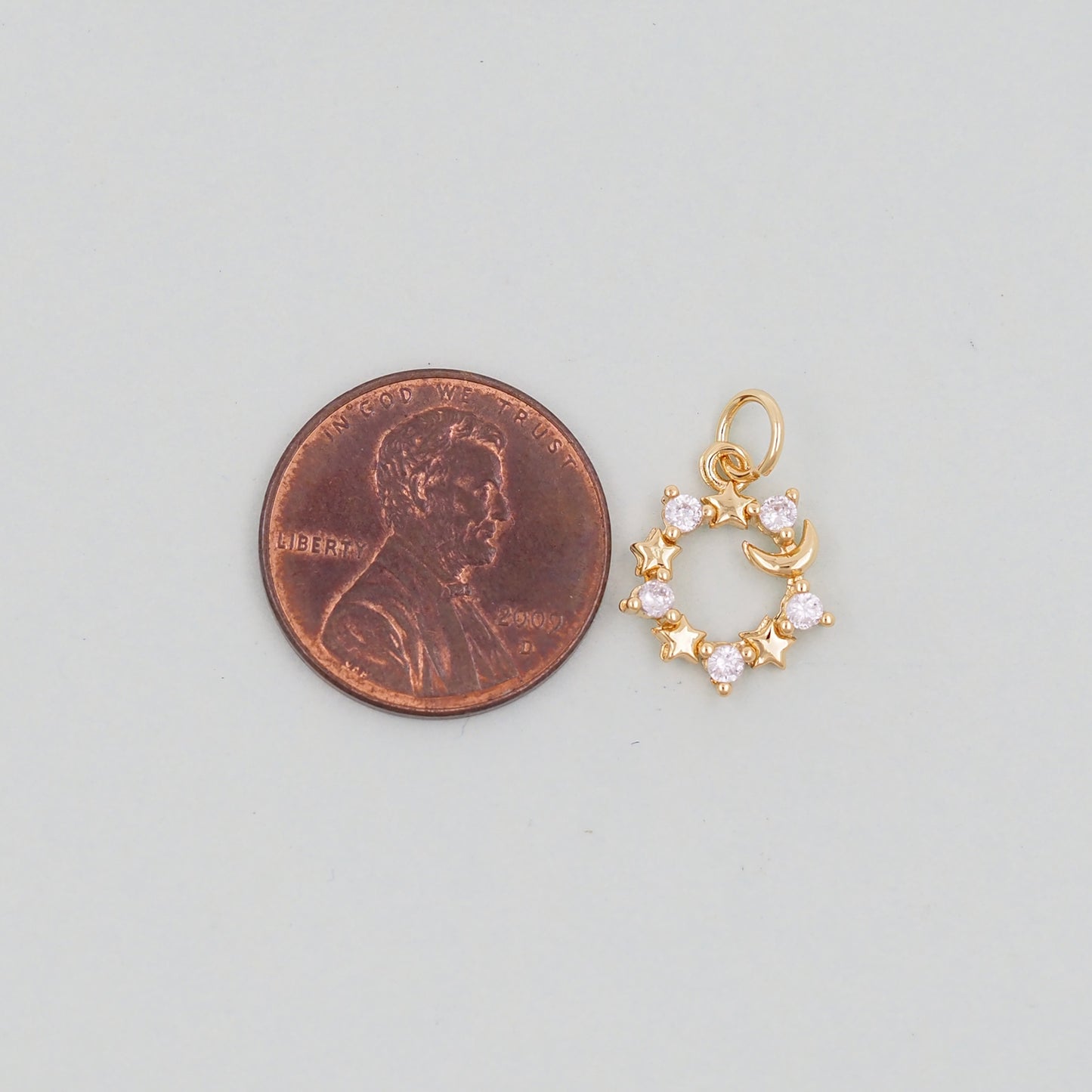 Gold Moon Star Charms,18K Gold Filled CZ Moon Pendant,Celestial Charm Bracelet Necklace for DIY Jewelry Making Supply