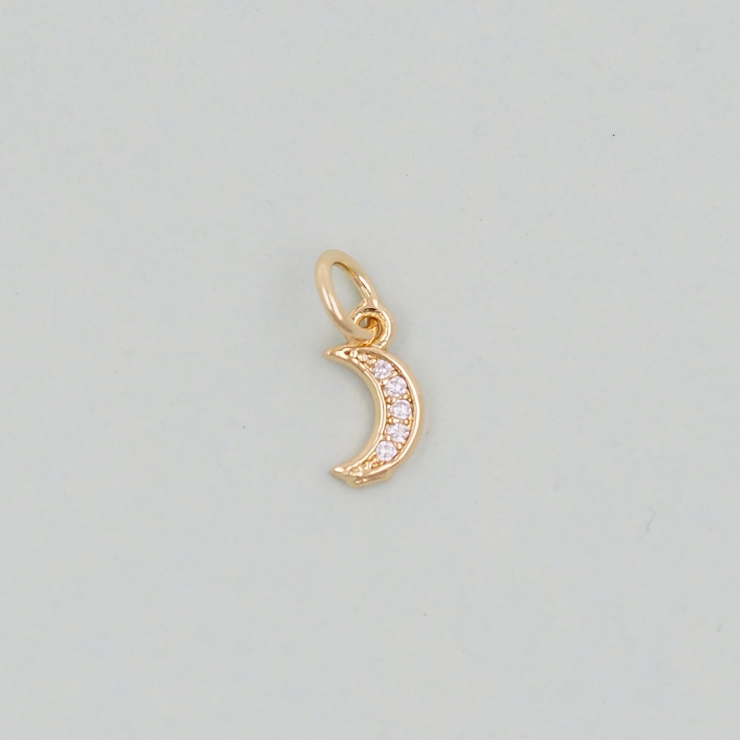 Gold Moon Charms,18K Gold Filled CZ Moon Pendant,Celestial Charm Bracelet Necklace for DIY Jewelry Making Supply