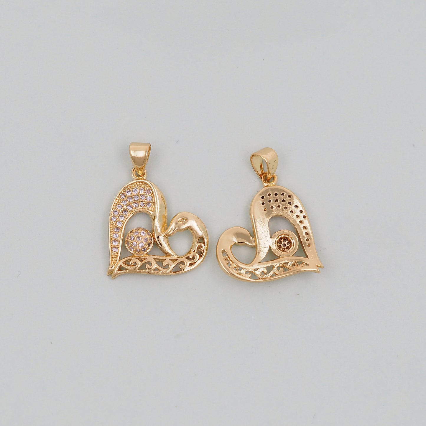 Gold Heart Charms,18K Gold Filled CZ Heart Pendant,Heart Charm Bracelet Necklace for DIY Jewelry Making Supply