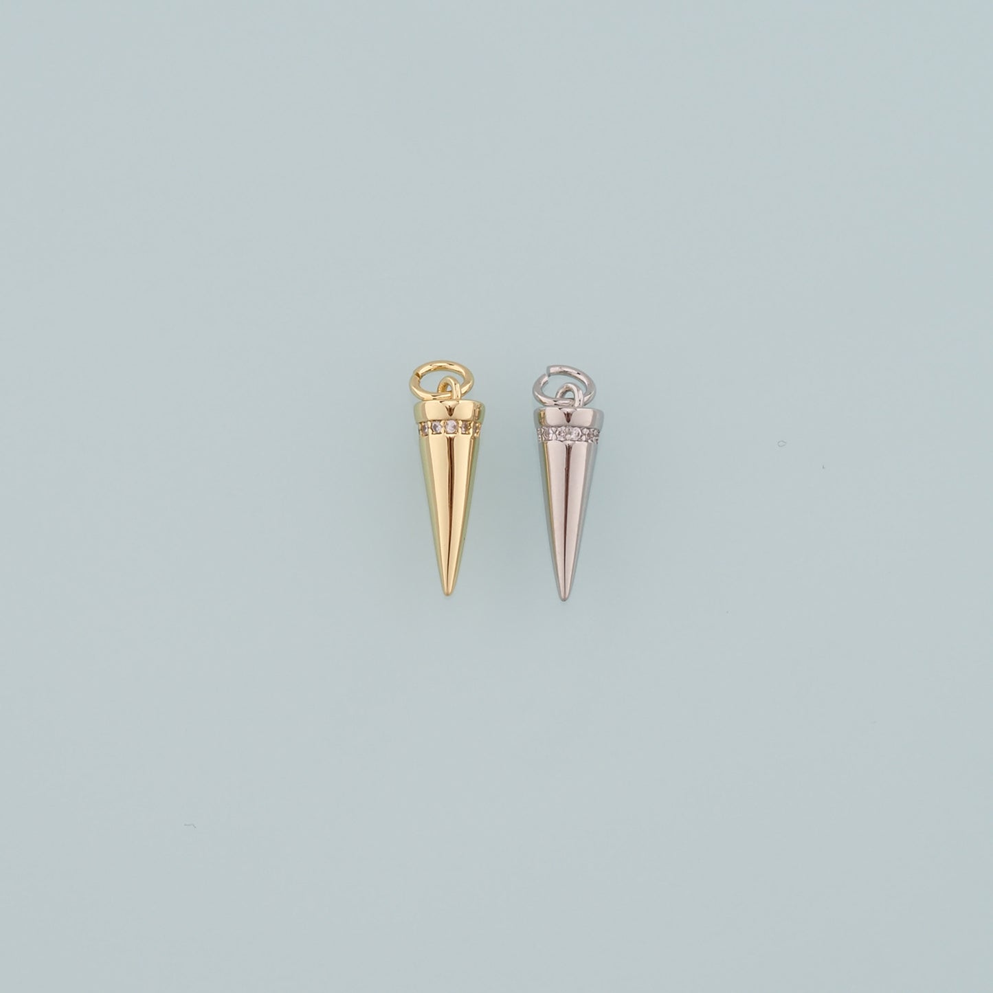 Gold Spikes Charms,18K Gold Filled Tapered Pendant,CZ Micro Pave Tapered Charm Bracelet Necklace for DIY Jewelry Making Supply