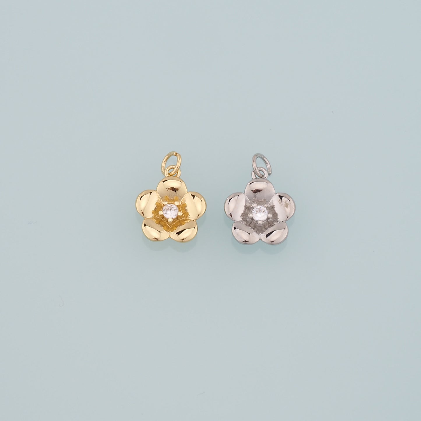 Gold Flower Charms,18K Gold Filled Flower Pendant,CZ Micro Pave Flower Charm Bracelet Necklace for DIY Jewelry Making Supply