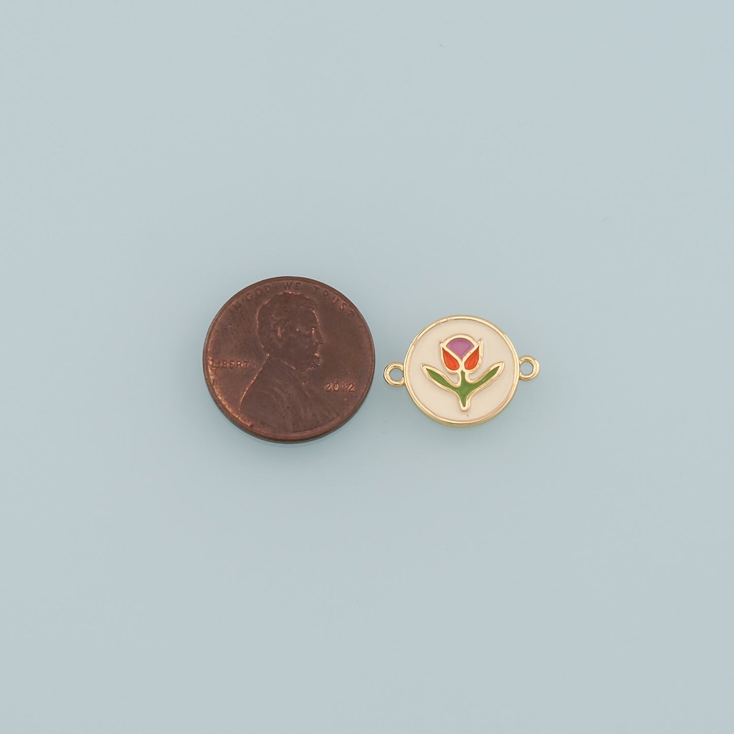 18K Gold Filled Tulip Connector,Enamel Flower Charm Bracelet Necklace for DIY Jewelry Making Supply