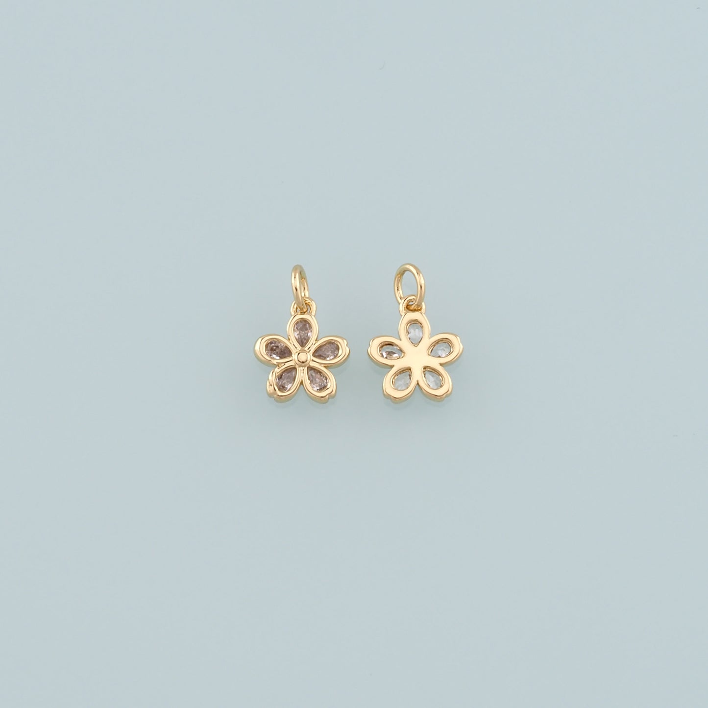 Gold Flower Charms,18K Gold Filled Flower Pendant,CZ Micro Pave Flower Charm Bracelet Necklace for DIY Jewelry Making Supply