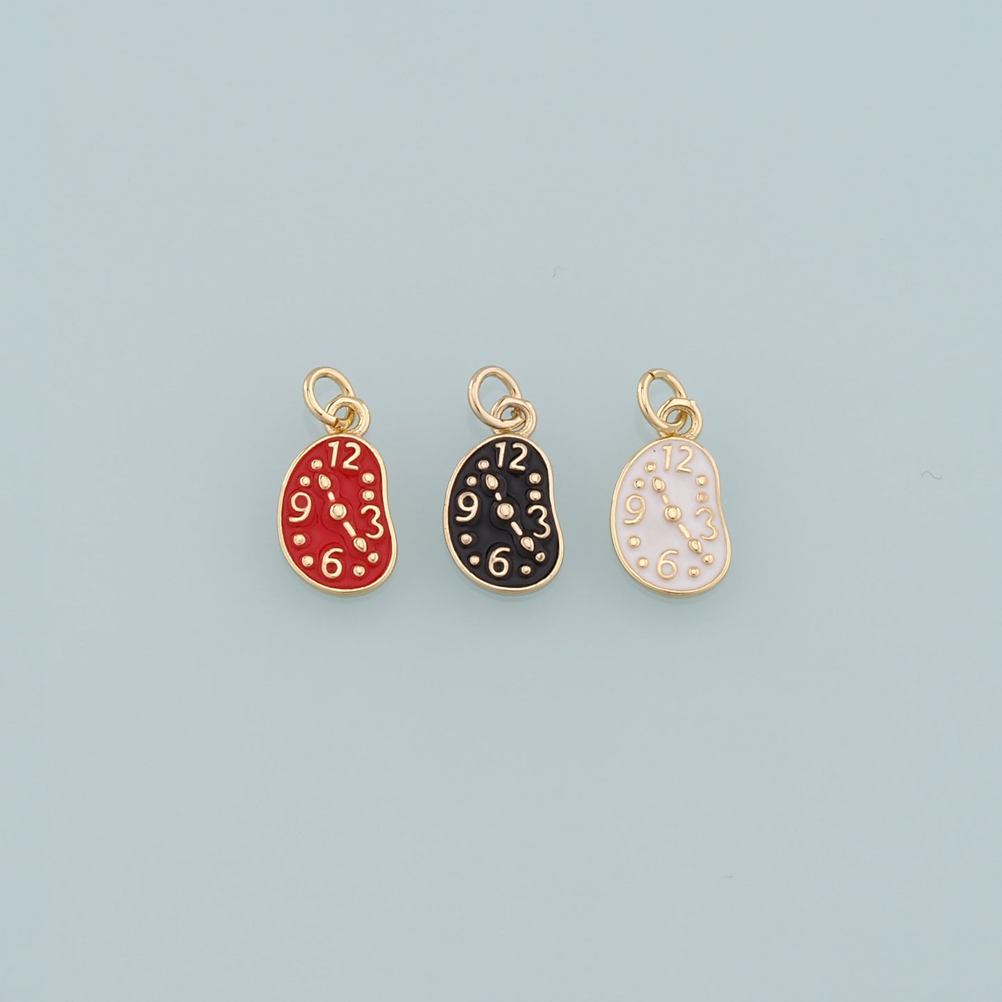 Gold Time Charms,18K Gold Filled Clock Pendant,Enamel Clock Charm Bracelet Necklace for DIY Jewelry Making Supply