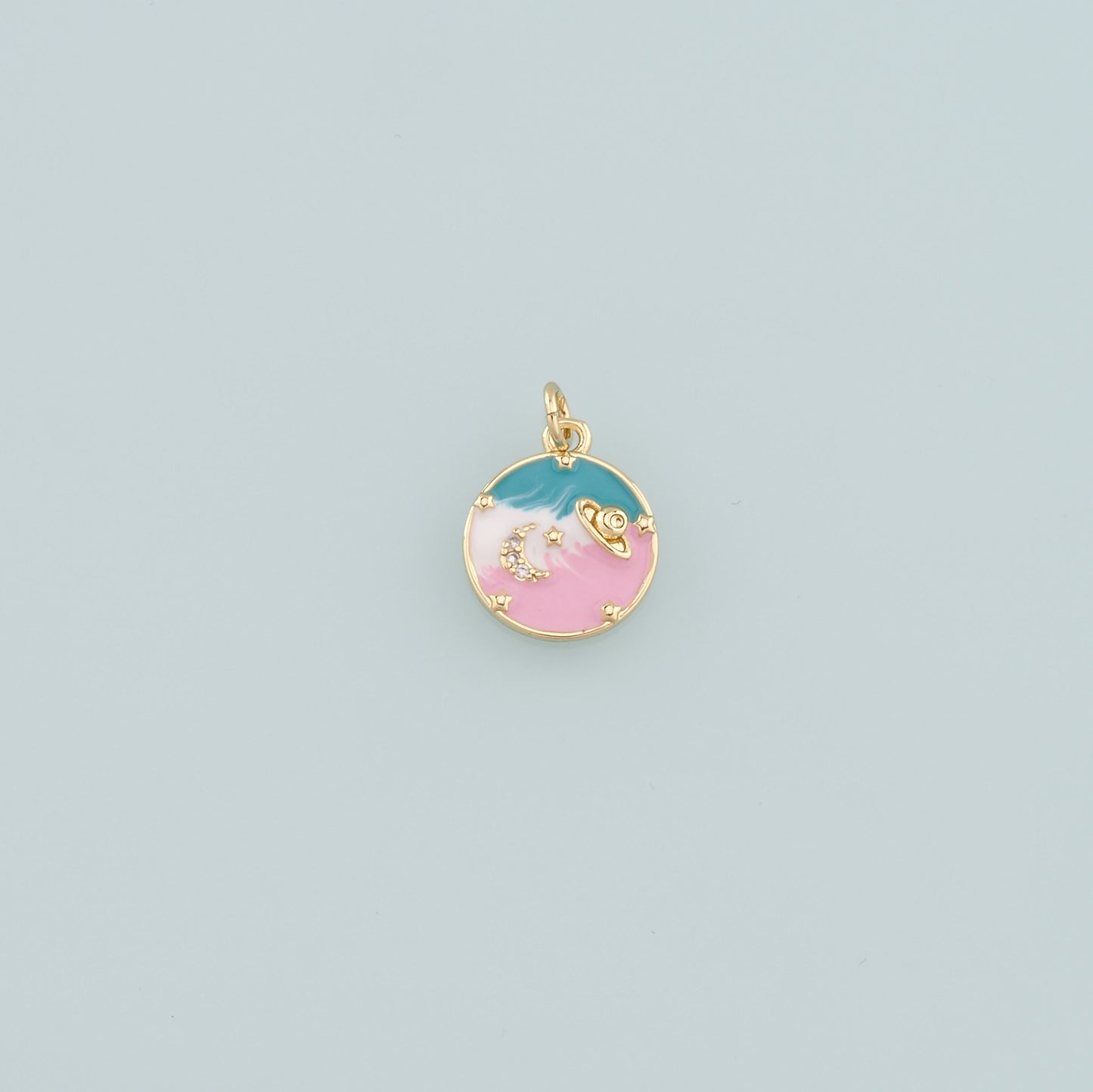 18K Gold Filled Saturn Pendant,Enamel Planet Charm Bracelet Necklace for DIY Jewelry Making Supply