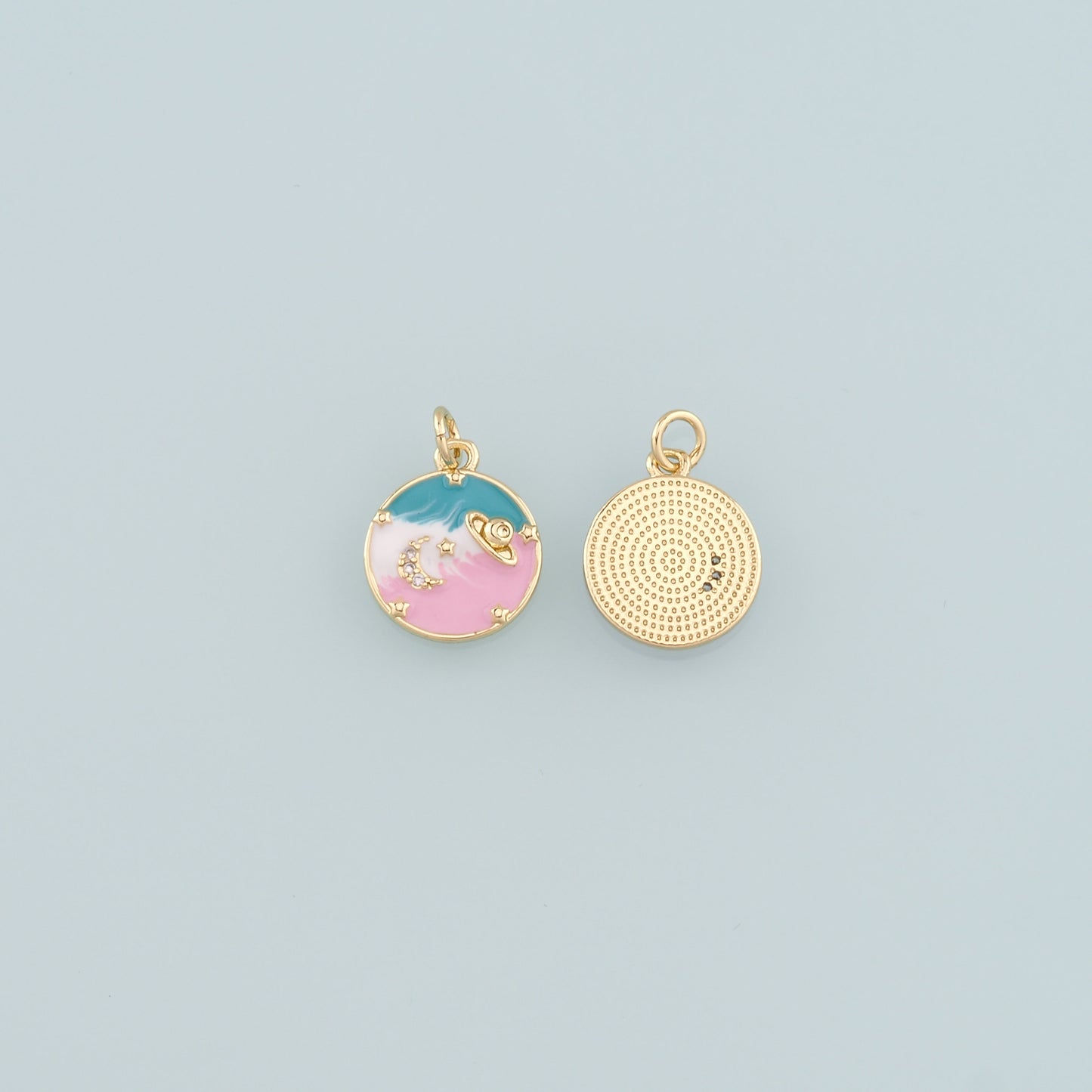 18K Gold Filled Saturn Pendant,Enamel Planet Charm Bracelet Necklace for DIY Jewelry Making Supply