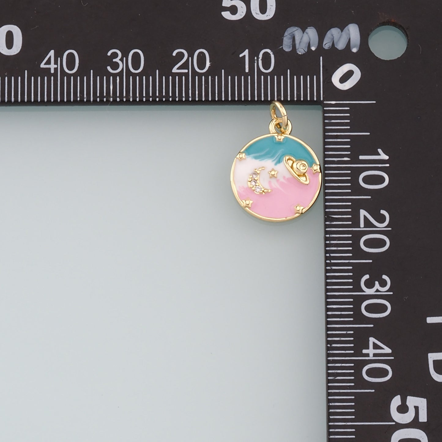 18K Gold Filled Saturn Pendant,Enamel Planet Charm Bracelet Necklace for DIY Jewelry Making Supply