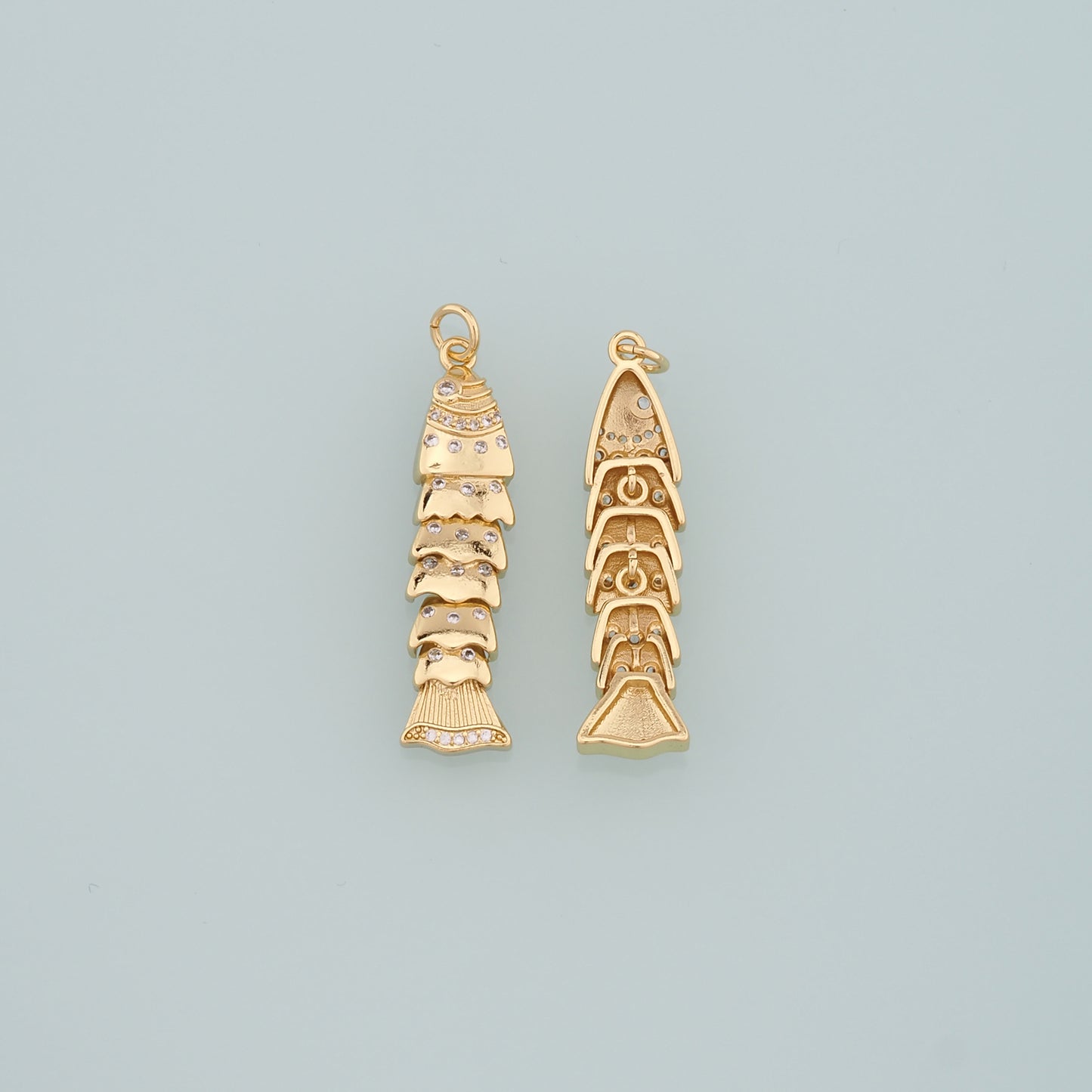 Gold Fish Charms,18K Gold Filled Fish Pendant,CZ Micro Pave Fish Charm Bracelet Necklace for DIY Jewelry Making Supply