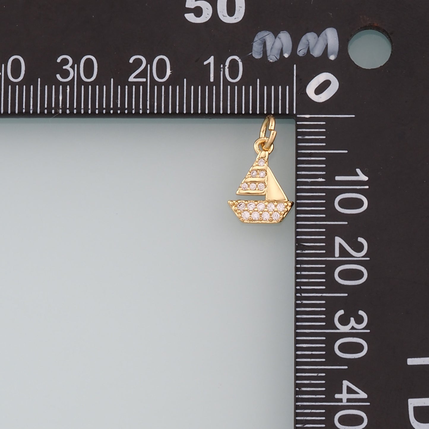 Gold Boat Charms,18K Gold Filled Sailboat Pendant,CZ Micro Pave Navigation Charm Bracelet Necklace for DIY Jewelry Making Supply