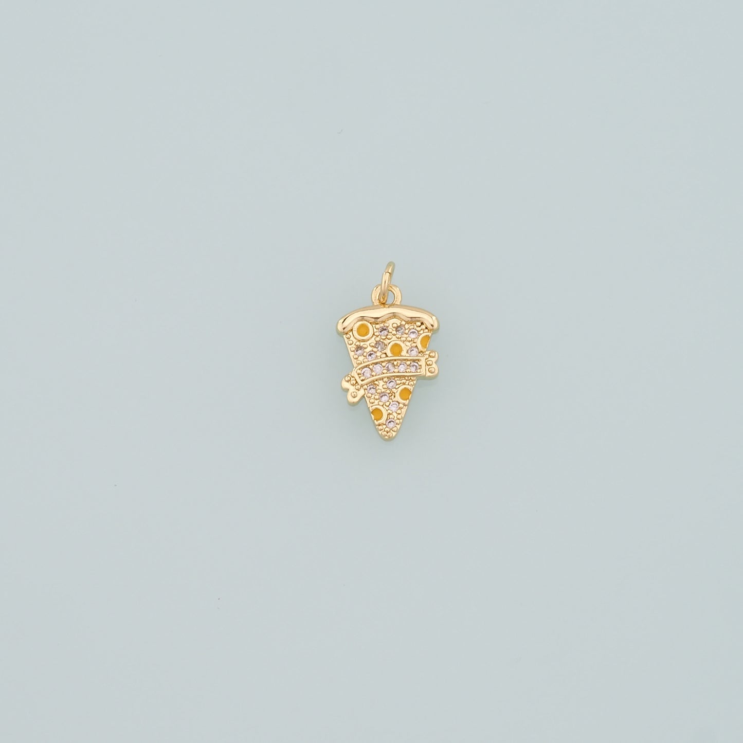 Gold Pizza Charms,18K Gold Filled Pizza Pendant,CZ Micro Pave Gourmet Food Charm Bracelet Necklace for DIY Jewelry Making Supply