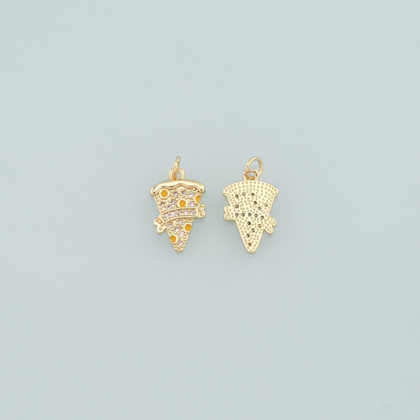 Gold Pizza Charms,18K Gold Filled Pizza Pendant,CZ Micro Pave Gourmet Food Charm Bracelet Necklace for DIY Jewelry Making Supply