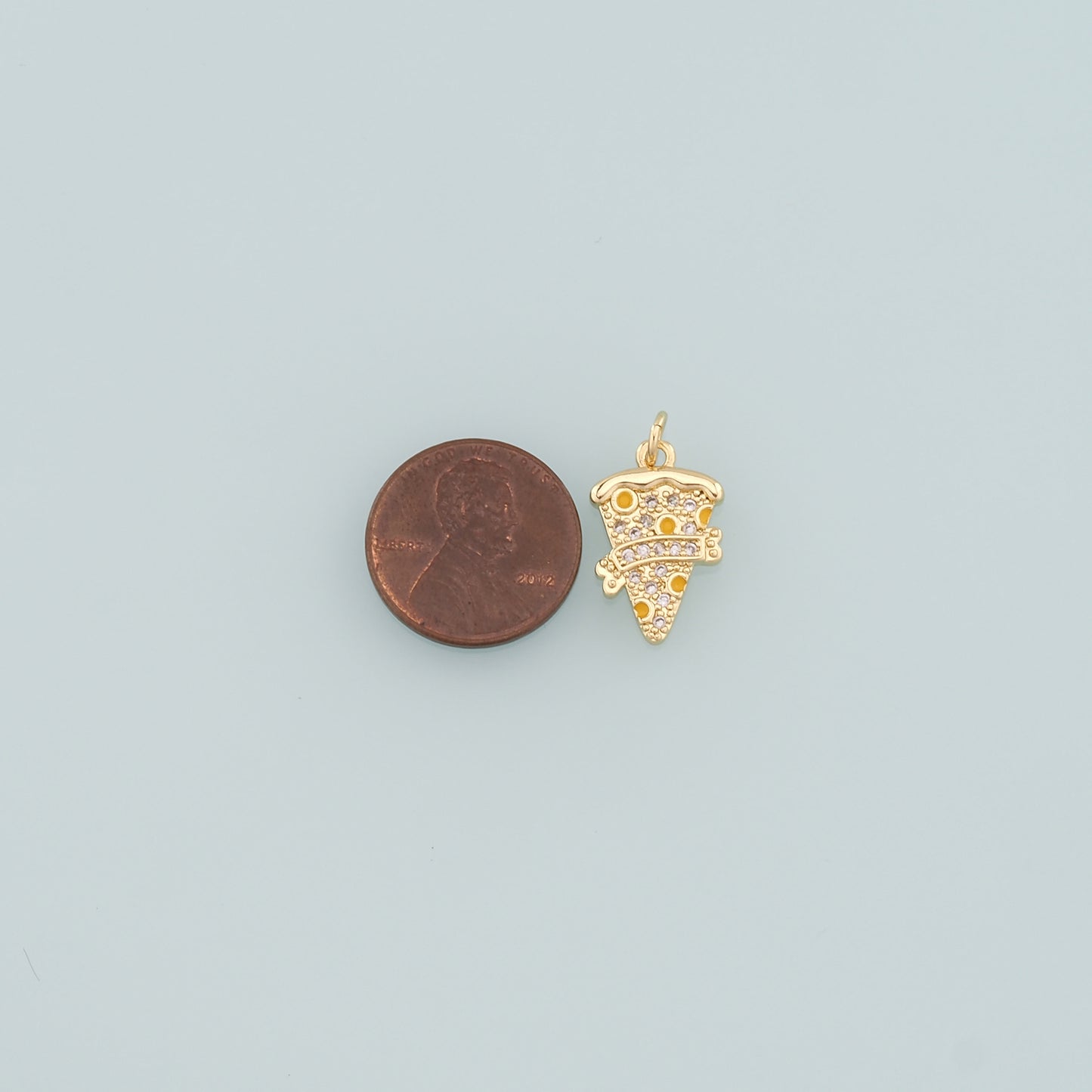 Gold Pizza Charms,18K Gold Filled Pizza Pendant,CZ Micro Pave Gourmet Food Charm Bracelet Necklace for DIY Jewelry Making Supply