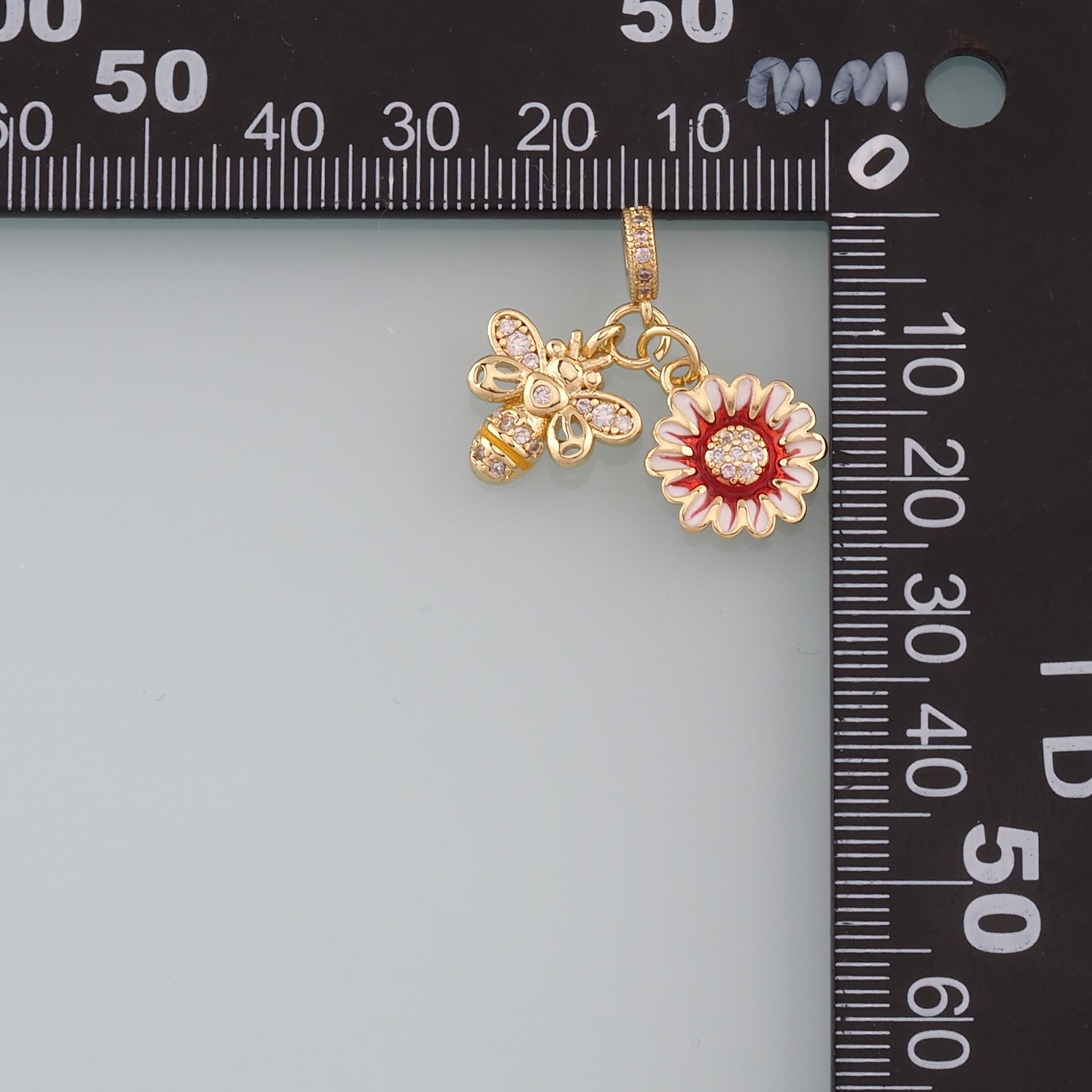 Gold Insect Charms,18K Gold Filled Bee Pendant,Enamel Flower Charm Bracelet Necklace for DIY Jewelry Making Supply