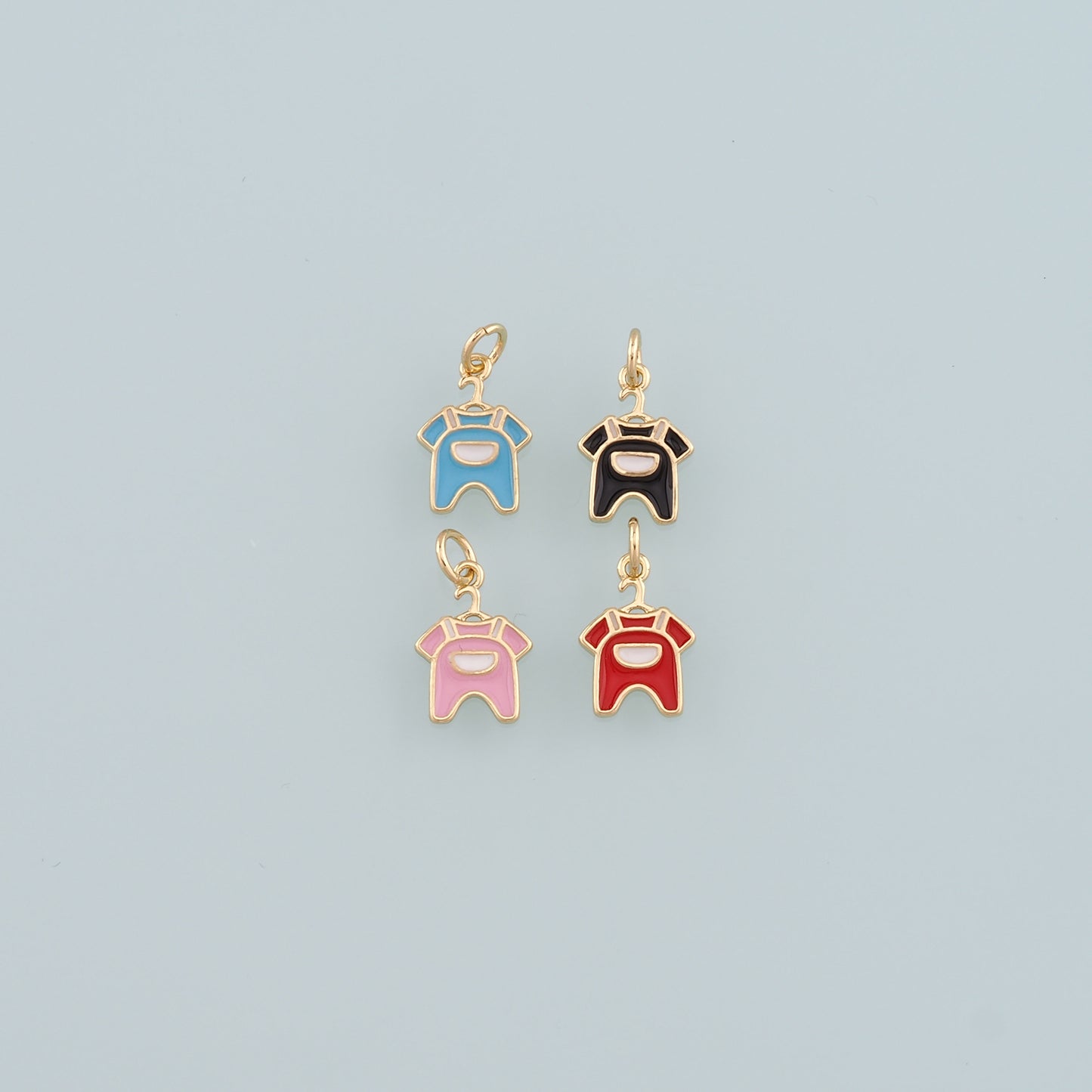 Gold Clothes Charms,18K Gold Filled Clothes Pendant,Enamel Overalls Charm Bracelet Necklace for DIY Jewelry Making Supply