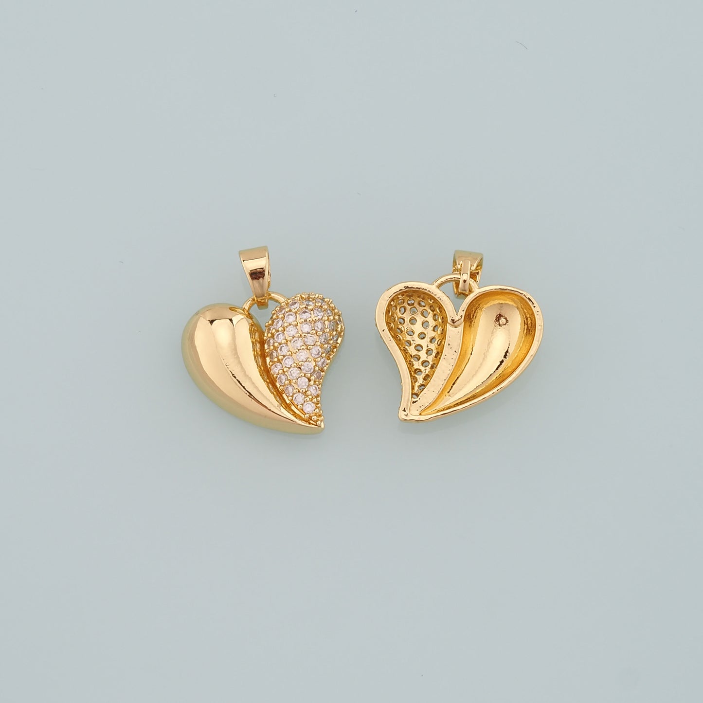 Gold Heart Charms,18K Gold Filled Heart Pendant,CZ Micro Pave Heart Charm Bracelet Necklace for DIY Jewelry Making Supply