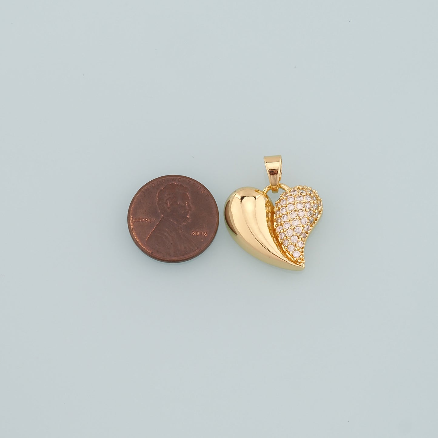 Gold Heart Charms,18K Gold Filled Heart Pendant,CZ Micro Pave Heart Charm Bracelet Necklace for DIY Jewelry Making Supply