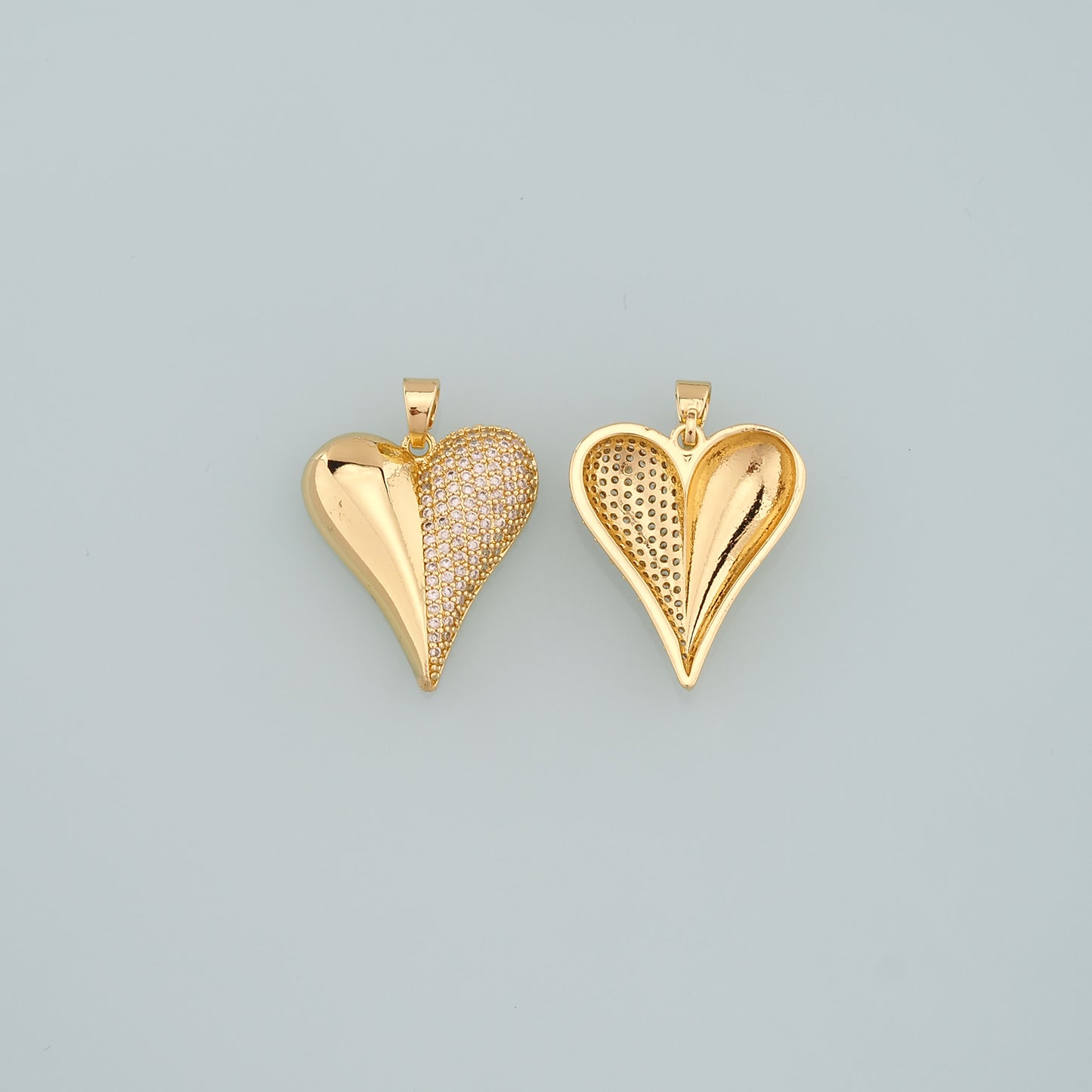 Gold Heart Charms,18K Gold Filled Heart Pendant,CZ Micro Pave Heart Charm Bracelet Necklace for DIY Jewelry Making Supply