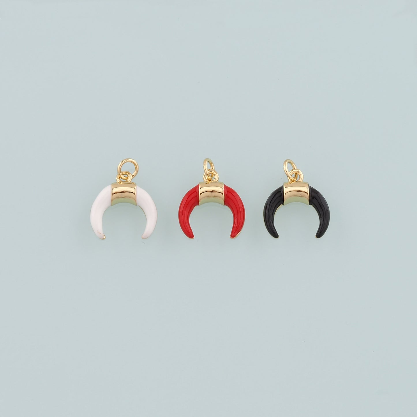 18k Gold Filled Horns Pendant,Enamel Double Horn Charm Bracelet Necklace for DIY Jewelry Making Supply