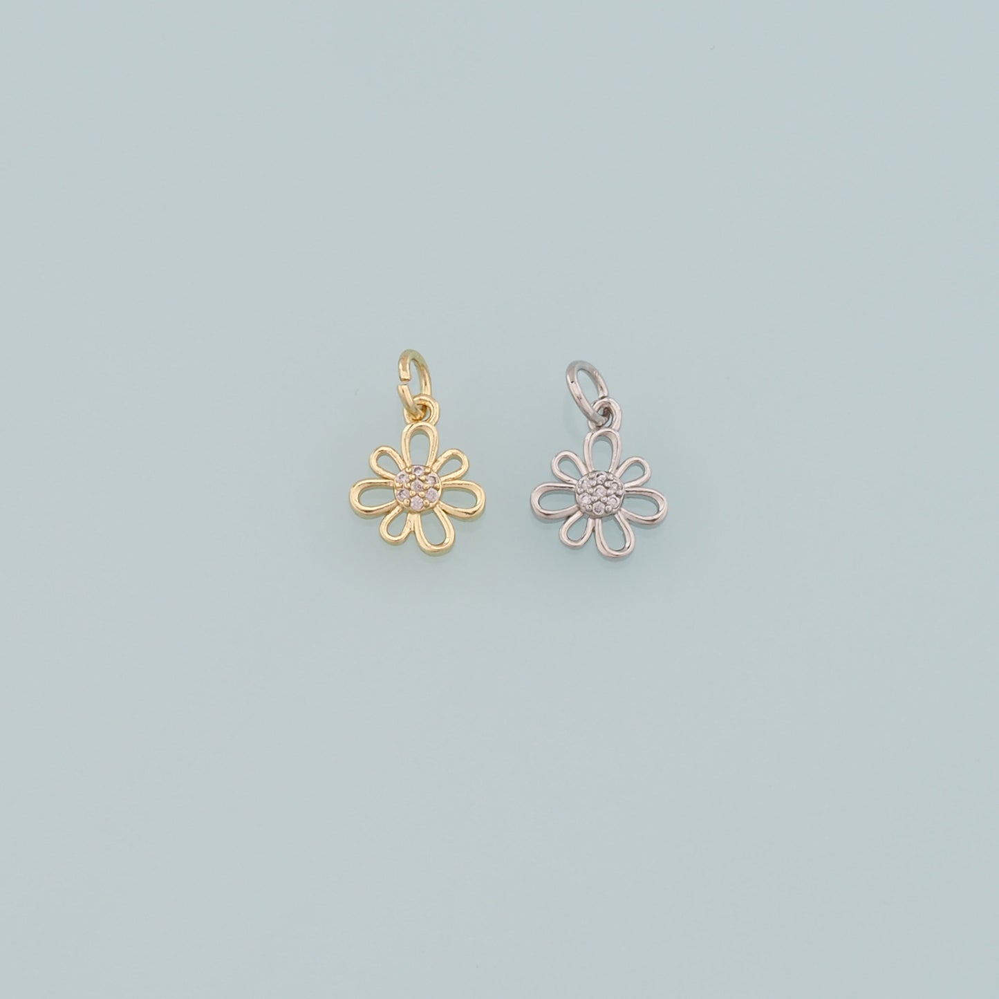 Gold Flower Charms,18K Gold Filled Flower Pendant,CZ Micro Pave Flower Charm Bracelet Necklace for DIY Jewelry Making Supply