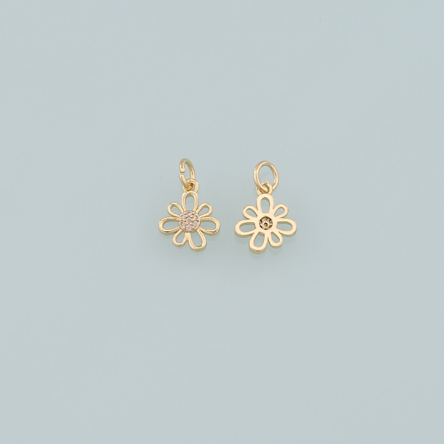 Gold Flower Charms,18K Gold Filled Flower Pendant,CZ Micro Pave Flower Charm Bracelet Necklace for DIY Jewelry Making Supply