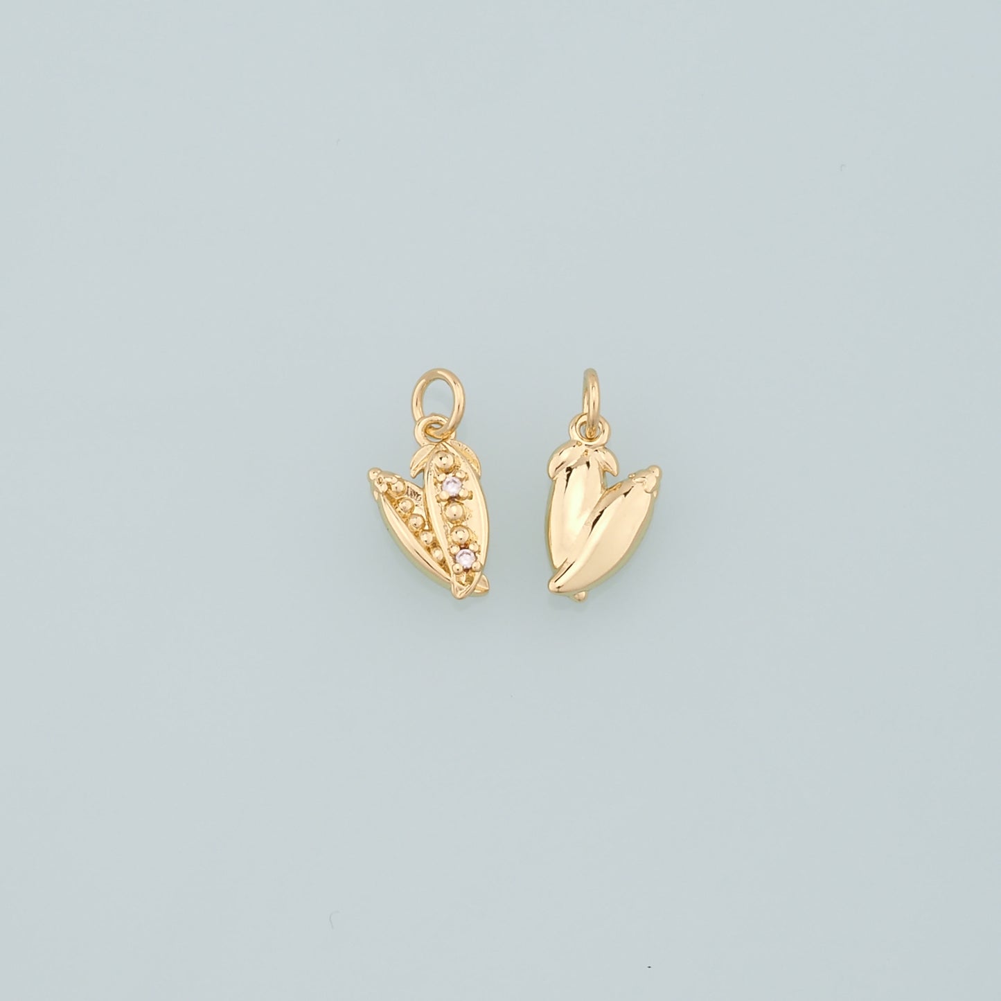 Gold Vegetable Charms,18K Gold Filled Pea Pendant,CZ Micro Pave Pea Pods Charm Bracelet Necklace for DIY Jewelry Making Supply