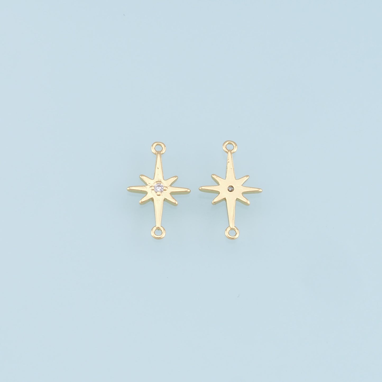 Gold Star Charms,18K Gold Filled Starburst Pendant,CZ North Star Charm Bracelet Necklace for DIY Jewelry Making Supply