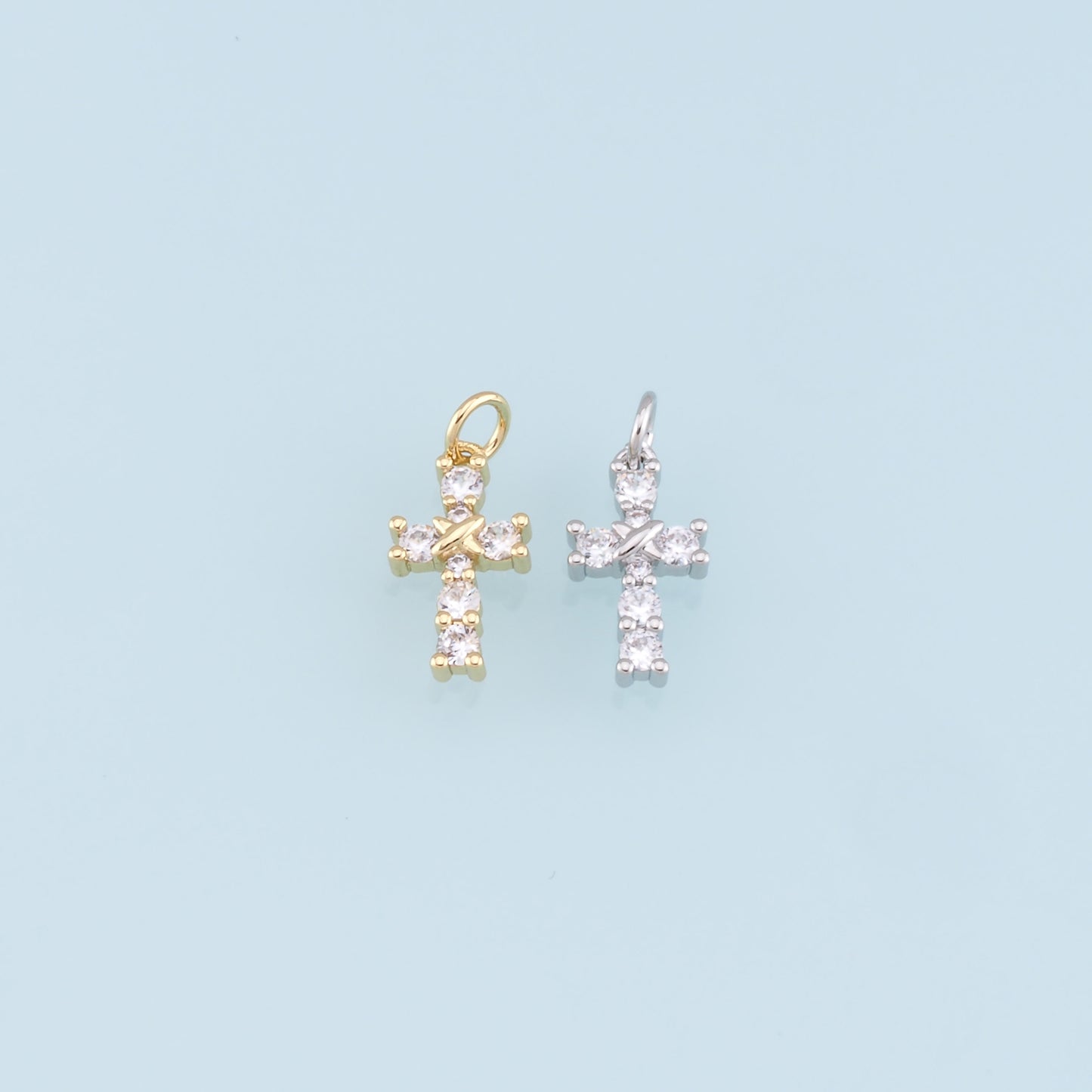 Gold Cross Charms,18K Gold Filled Cross Pendant,CZ Micro Pave Cross Charm Bracelet Necklace for DIY Jewelry Making Supply