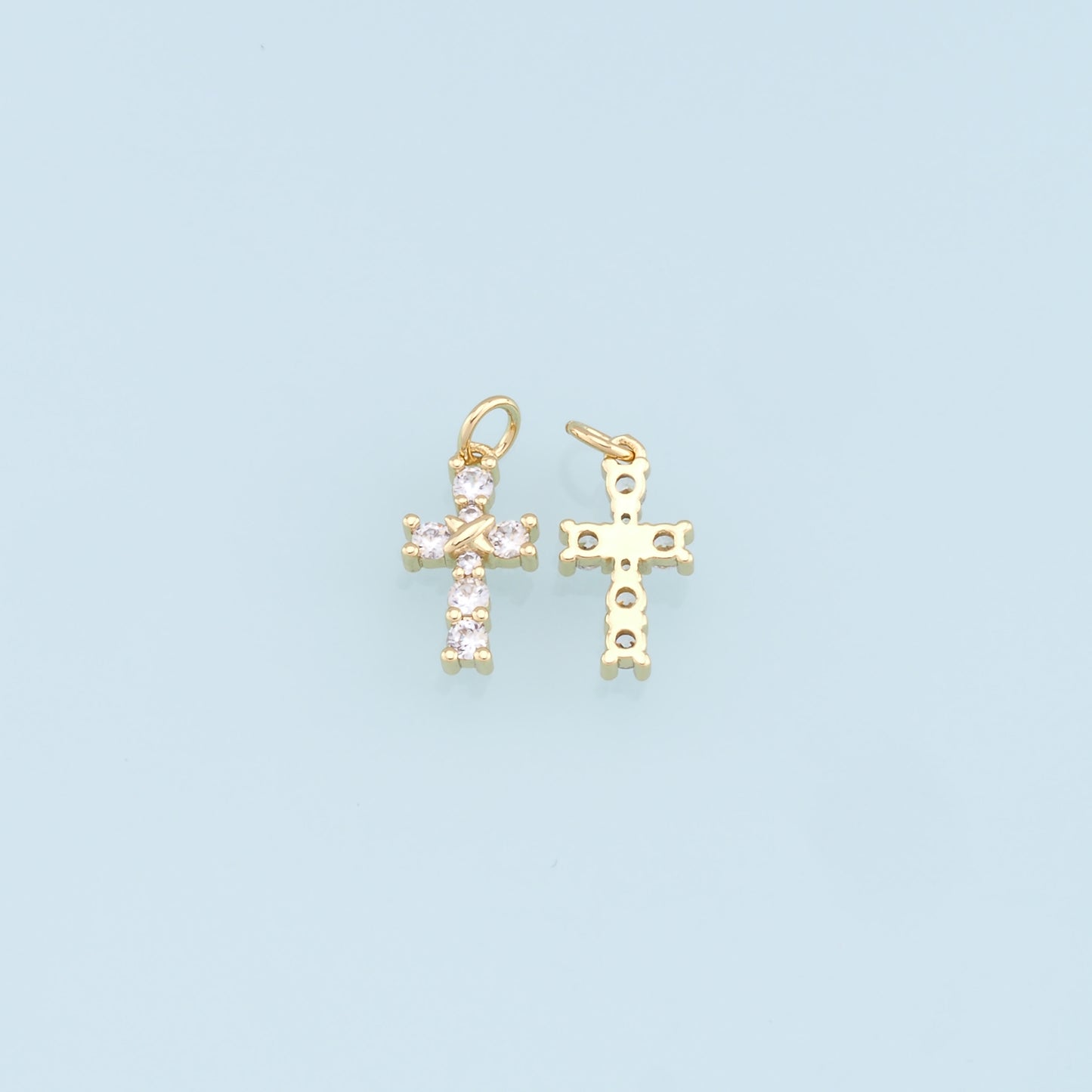Gold Cross Charms,18K Gold Filled Cross Pendant,CZ Micro Pave Cross Charm Bracelet Necklace for DIY Jewelry Making Supply