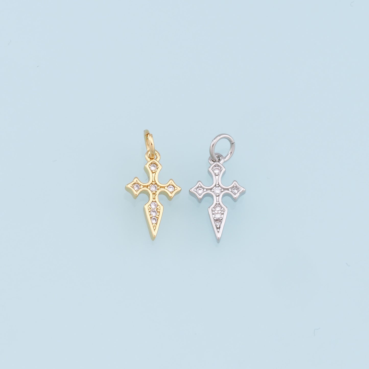 Gold Cross Charms,18K Gold Filled Cross Pendant,CZ Micro Pave Cross Charm Bracelet Necklace for DIY Jewelry Making Supply