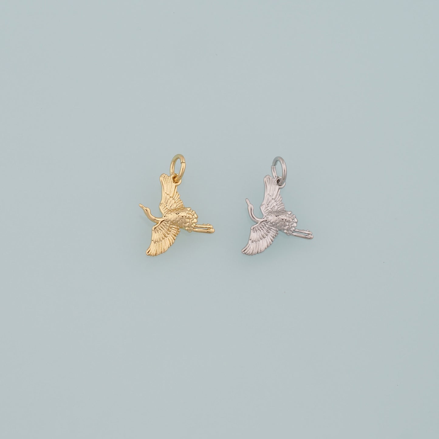 Gold Bird Charms,18K Gold Filled Crane Pendant,Crane Charm Bracelet Necklace for DIY Jewelry Making Supply