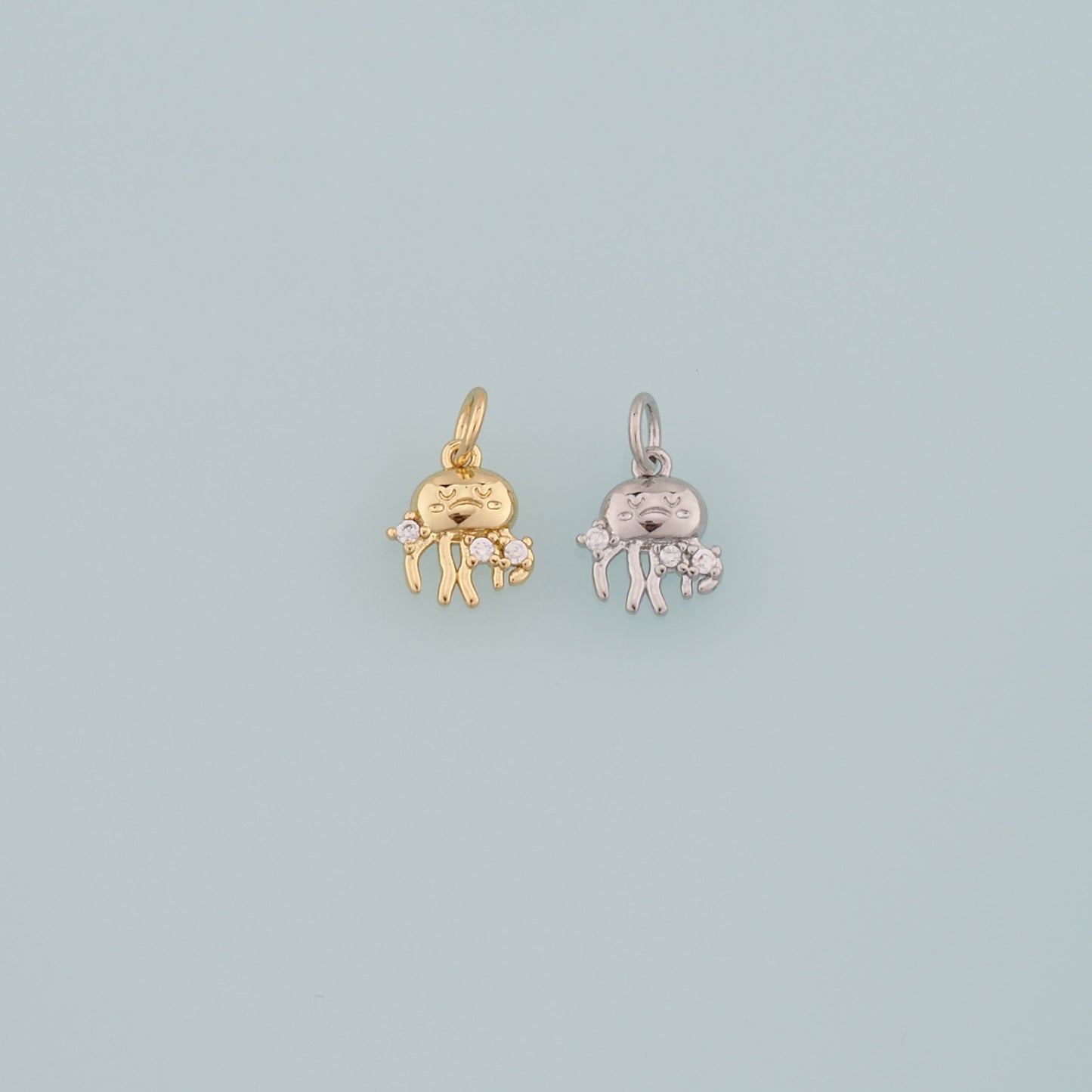 Gold Jellyfish Charms,18K Gold Filled Jellyfish Pendant,CZ Micro Pave Ocean Charm Bracelet Necklace for DIY Jewelry Making Supply