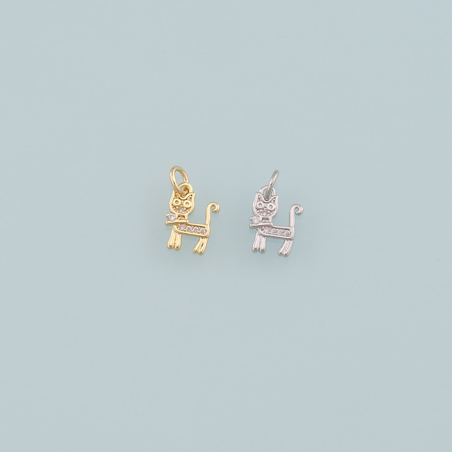 Gold Cat Charms,18K Gold Filled Cat Pendant,CZ Micro Pave Cat Charm Bracelet Necklace for DIY Jewelry Making Supply