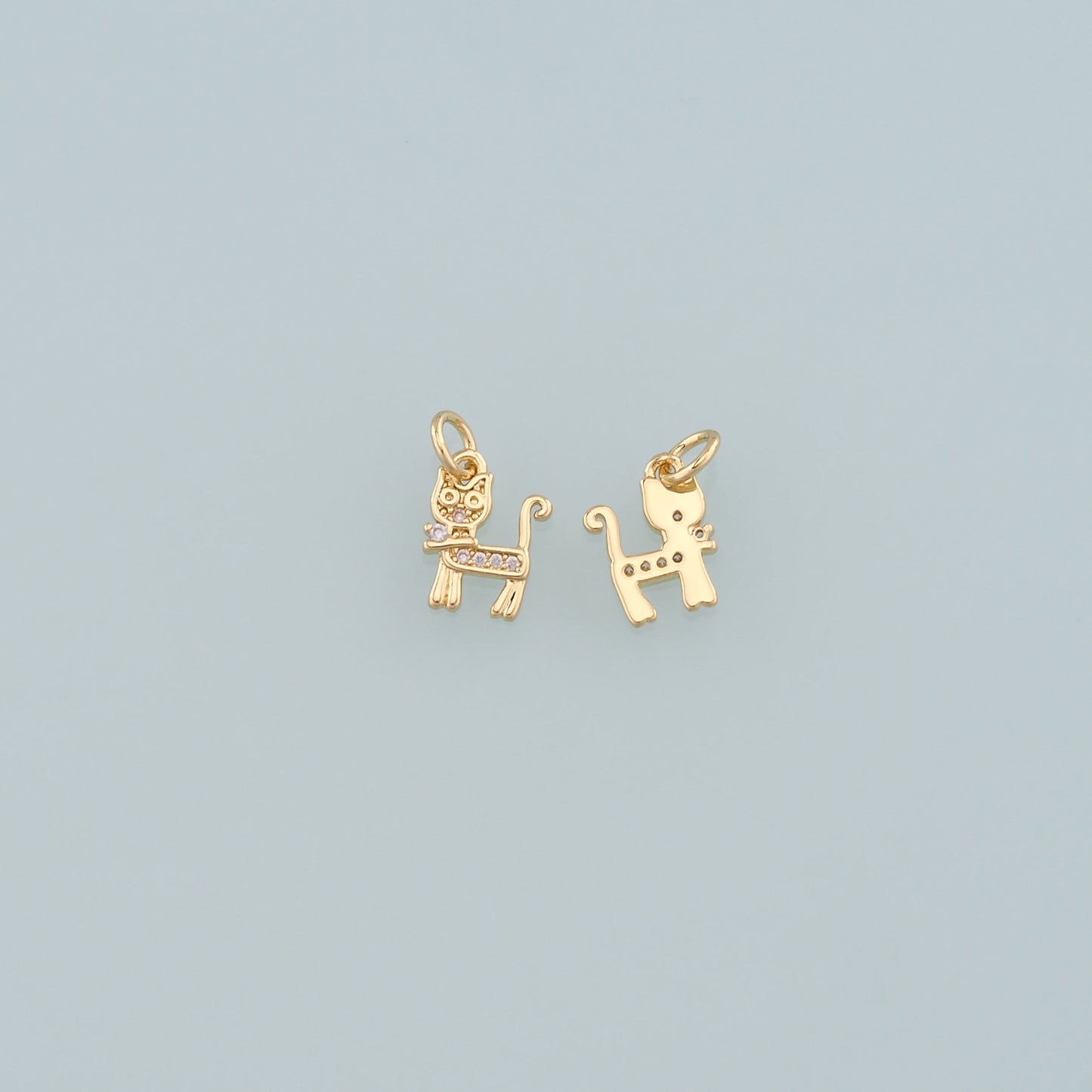 Gold Cat Charms,18K Gold Filled Cat Pendant,CZ Micro Pave Cat Charm Bracelet Necklace for DIY Jewelry Making Supply