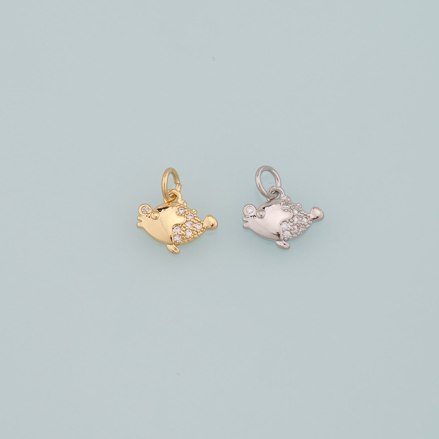 Gold Fish Charms,18K Gold Filled Fish Pendant,CZ Micro Pave Fish Charm Bracelet Necklace for DIY Jewelry Making Supply