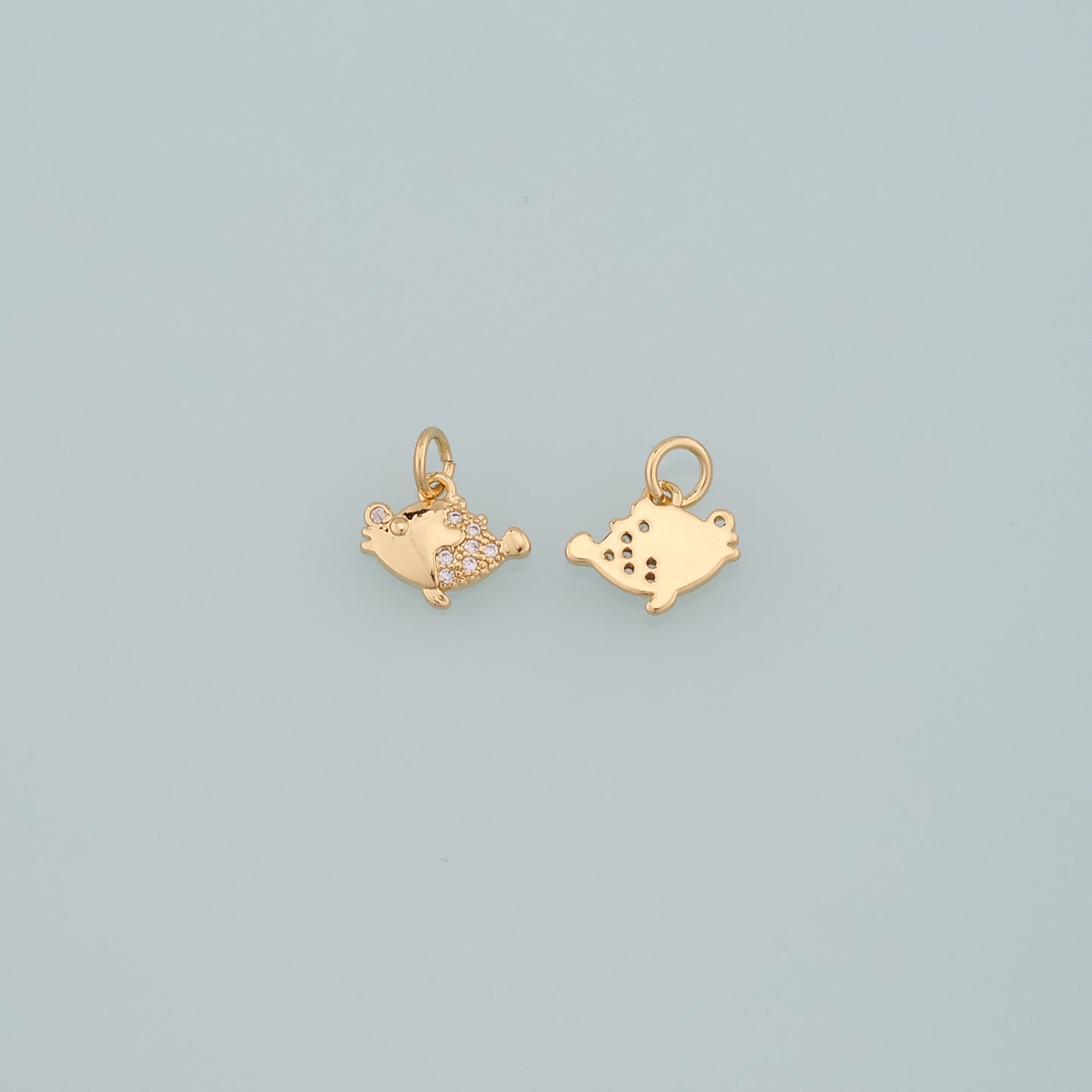 Gold Fish Charms,18K Gold Filled Fish Pendant,CZ Micro Pave Fish Charm Bracelet Necklace for DIY Jewelry Making Supply