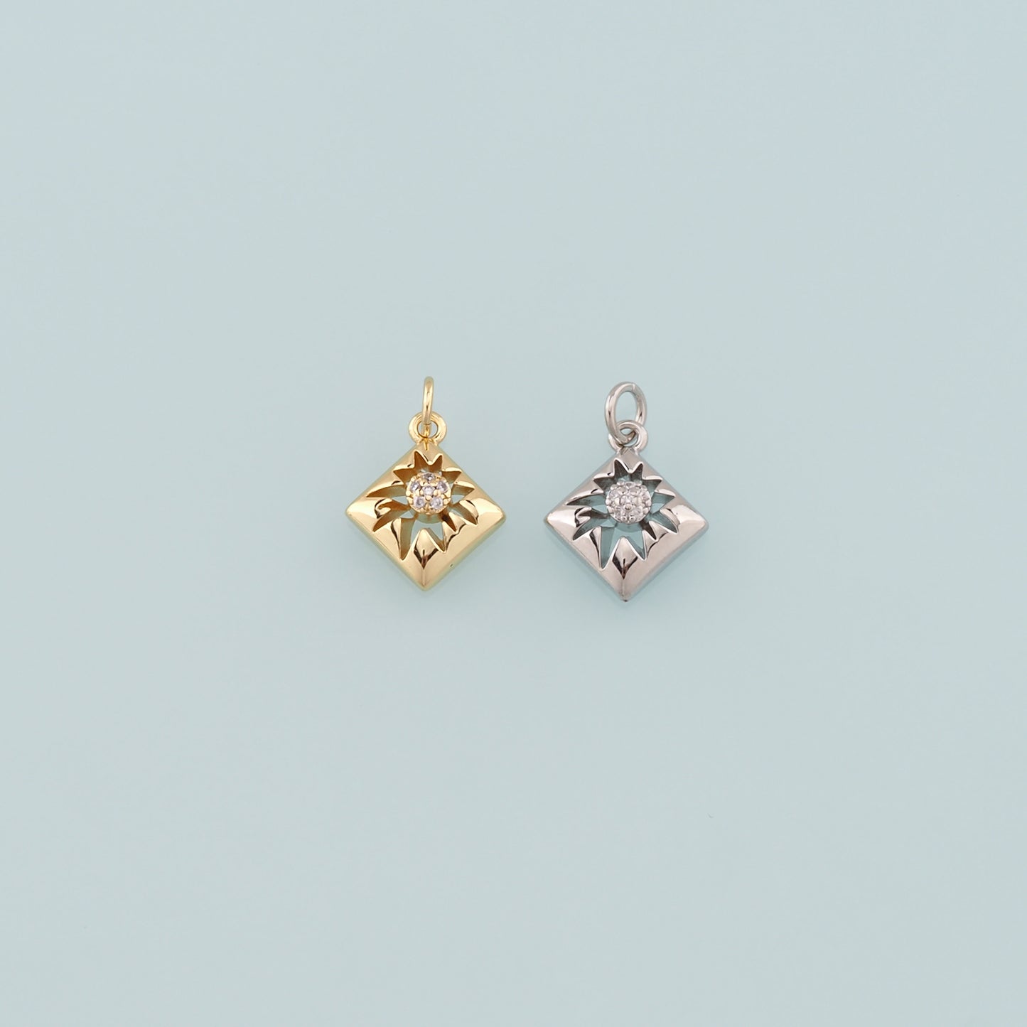 18K Gold Filled Rhombus Pendant,CZ Micro Pave Rhombus Charm Bracelet Necklace for DIY Jewelry Making Supply