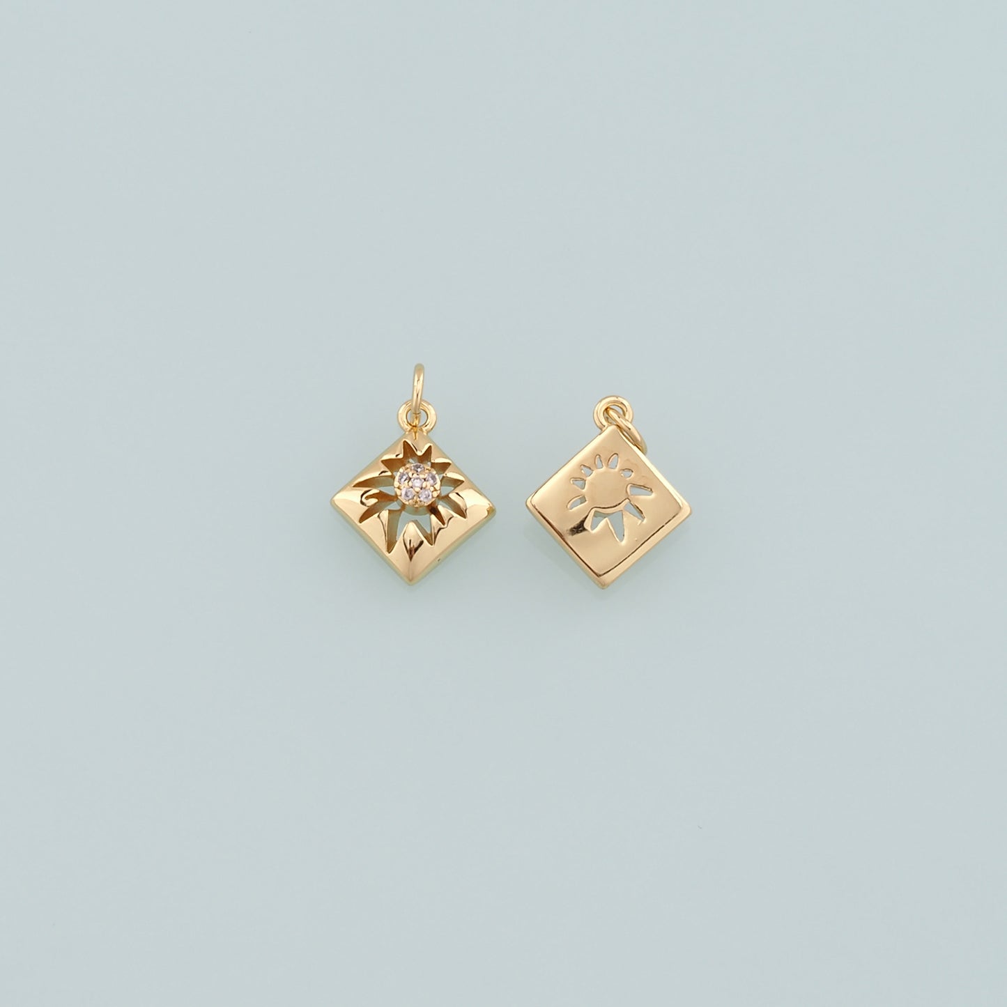 18K Gold Filled Rhombus Pendant,CZ Micro Pave Rhombus Charm Bracelet Necklace for DIY Jewelry Making Supply