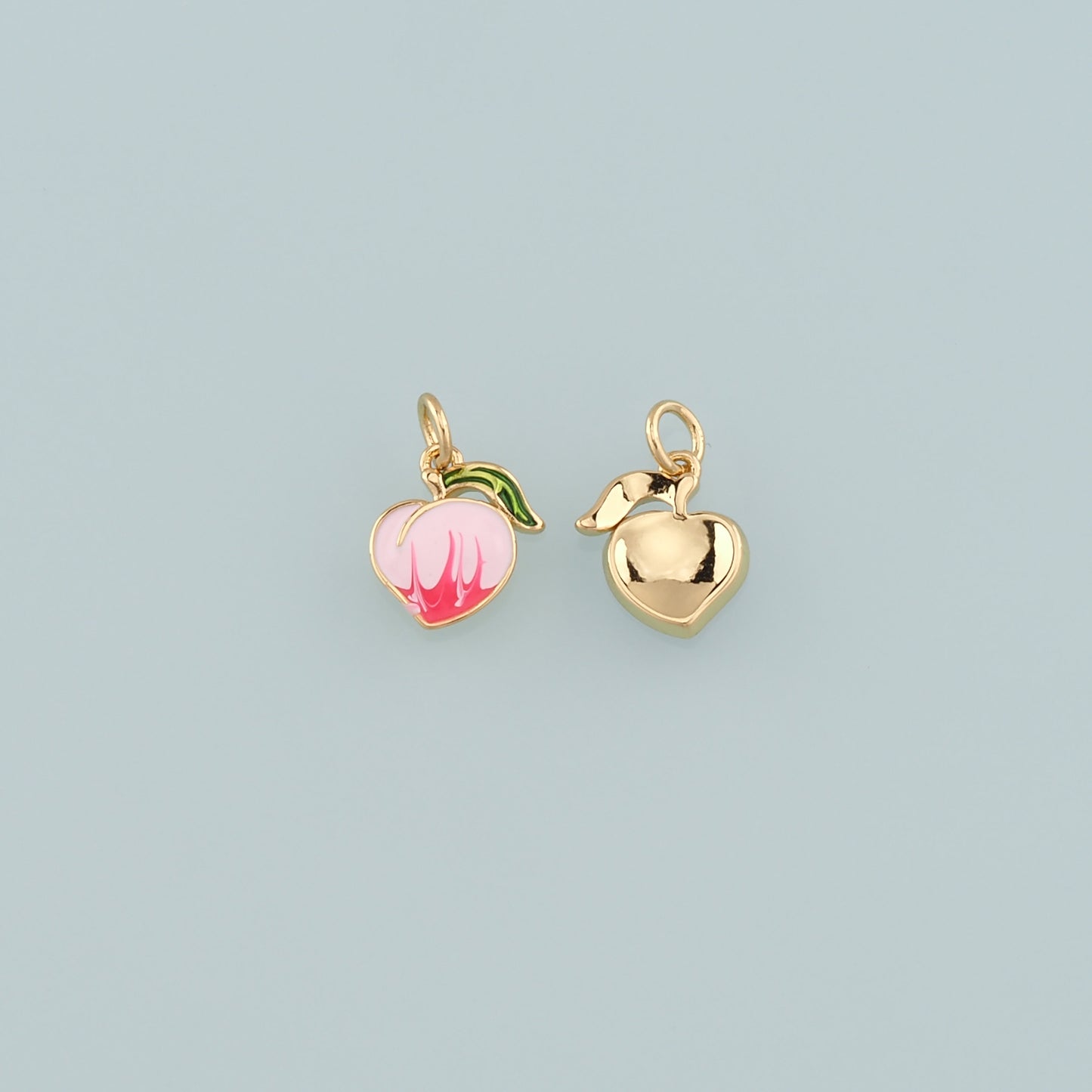 18K Gold Filled Peach Pendant,Enamel Fruit Charm Bracelet Necklace for DIY Jewelry Making Supply