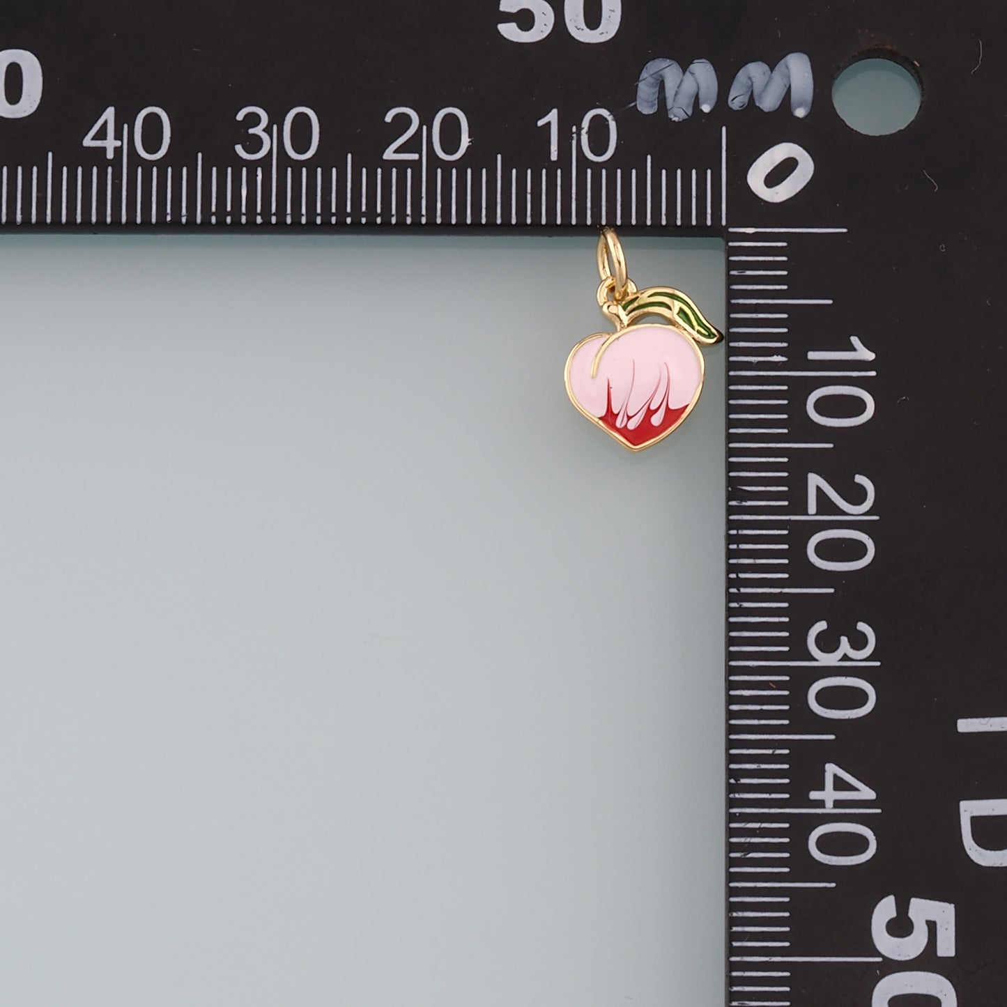 18K Gold Filled Peach Pendant,Enamel Fruit Charm Bracelet Necklace for DIY Jewelry Making Supply