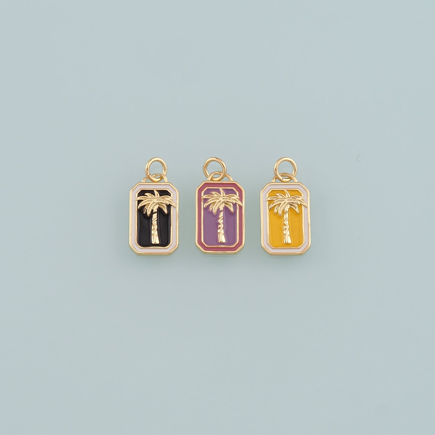 Gold Palm Tree Charms,18K Gold Filled Palm tree Pendant,Enamel coconut tree Charm Bracelet Necklace for DIY Jewelry Making Supply