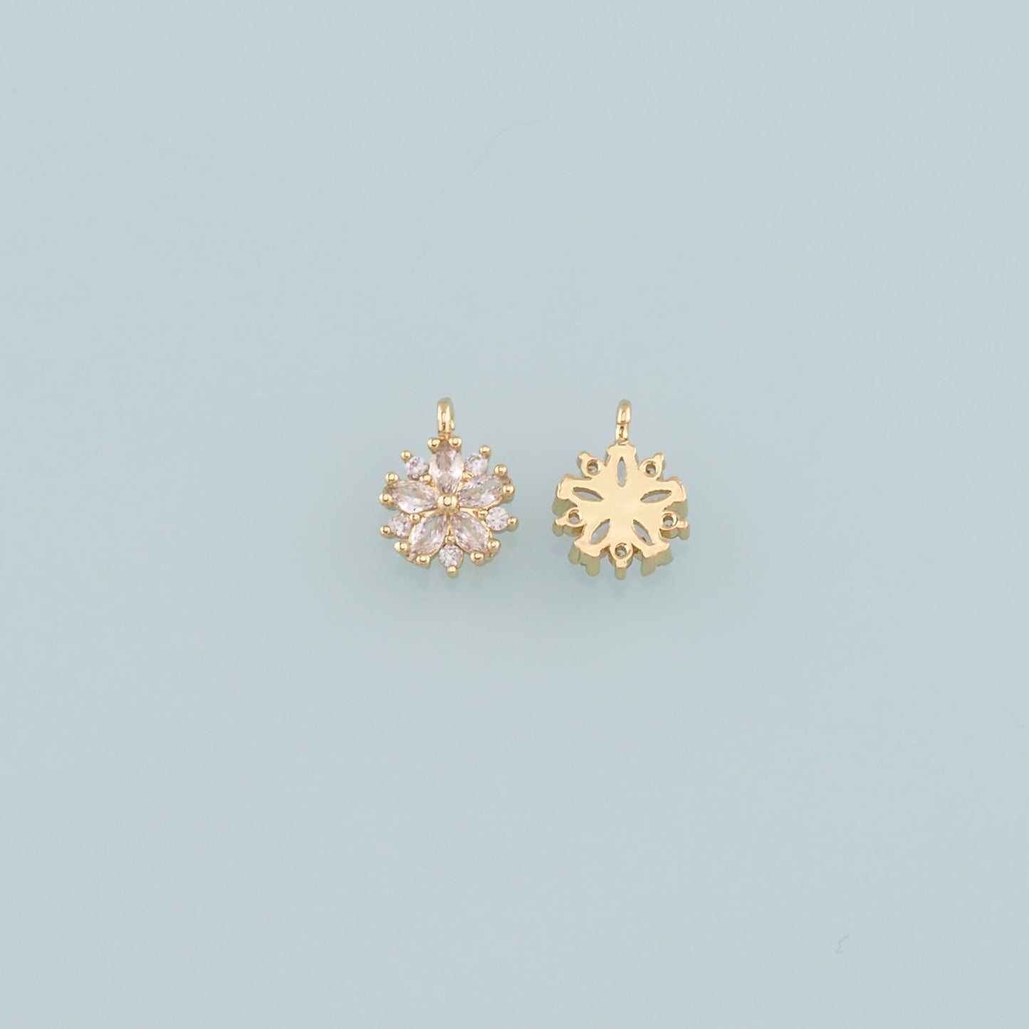 Gold Flower Charms,18K Gold Filled Flower Pendant,CZ Micro Pave Flower Charm Bracelet Necklace for DIY Jewelry Making Supply