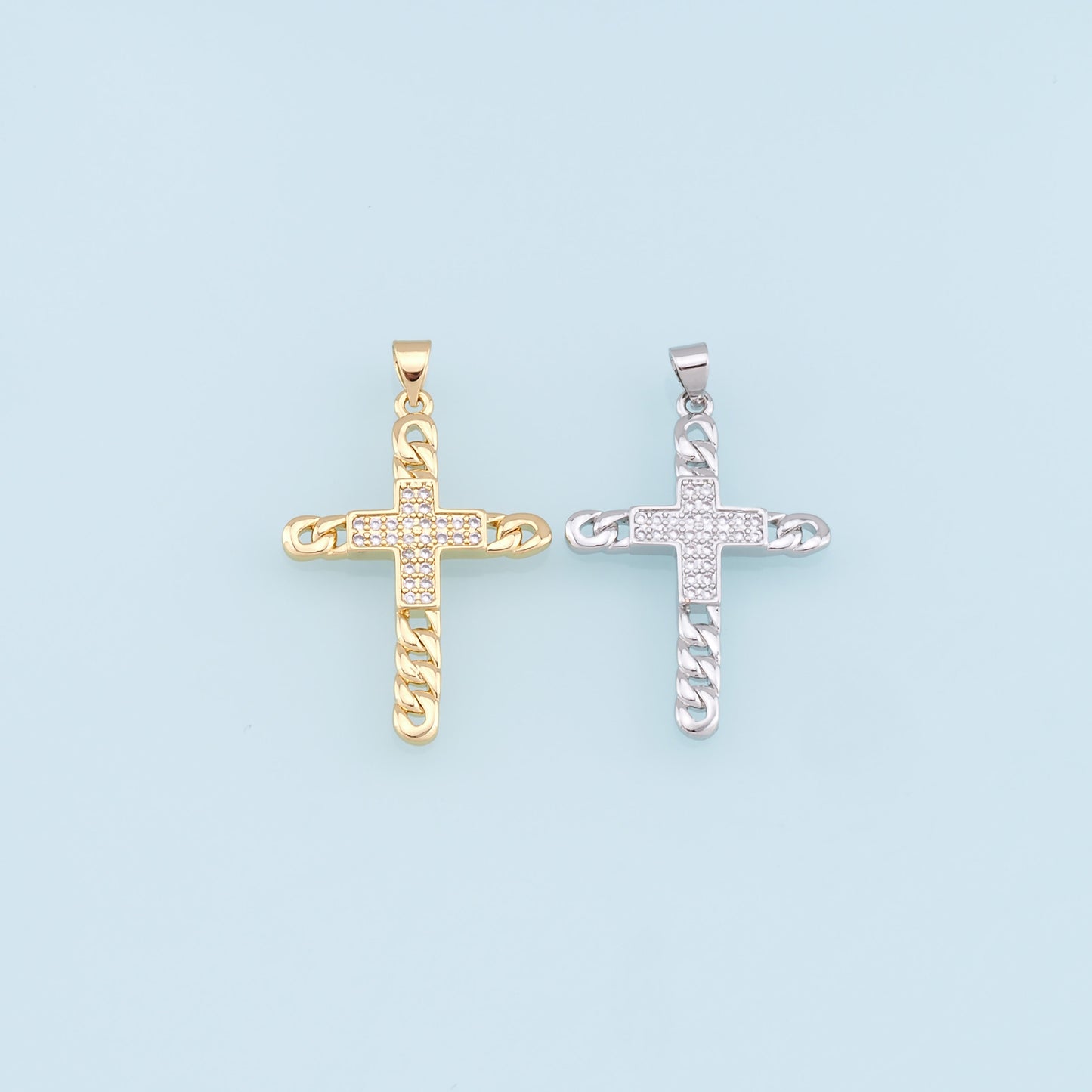 Gold Cross Charms,18K Gold Filled Cross Pendant,CZ Micro Pave Cross Charm Bracelet Necklace for DIY Jewelry Making Supply