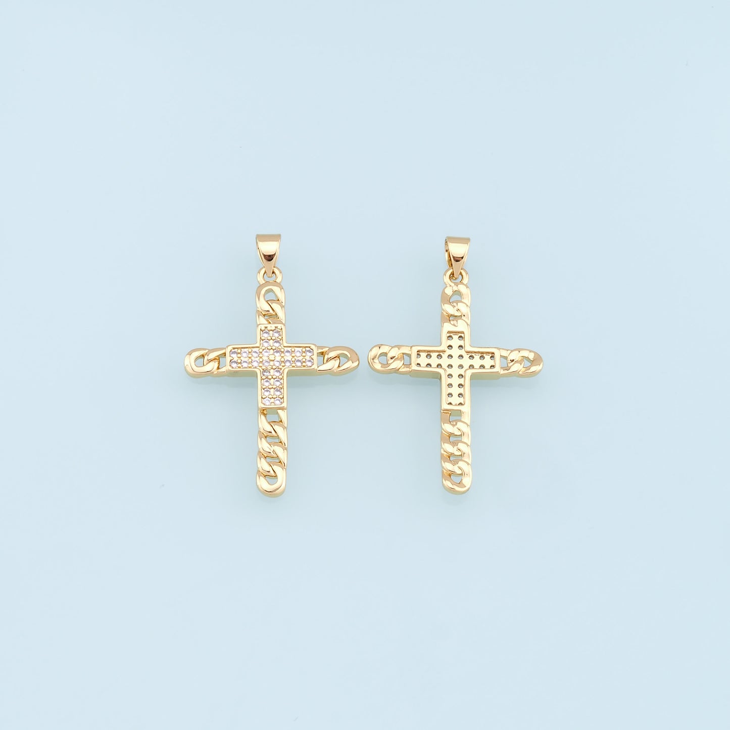 Gold Cross Charms,18K Gold Filled Cross Pendant,CZ Micro Pave Cross Charm Bracelet Necklace for DIY Jewelry Making Supply