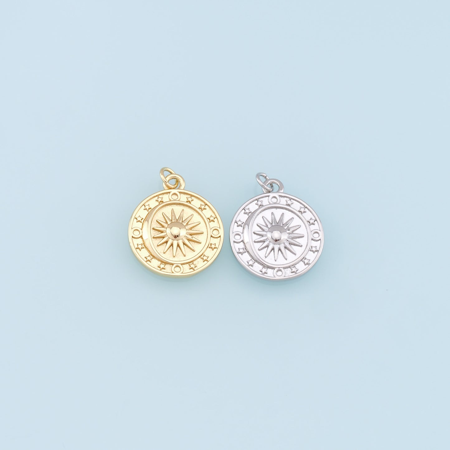 Gold Sun Charms,18K Gold Filled Sun Pendant,Star Charm Bracelet Necklace for DIY Jewelry Making Supply